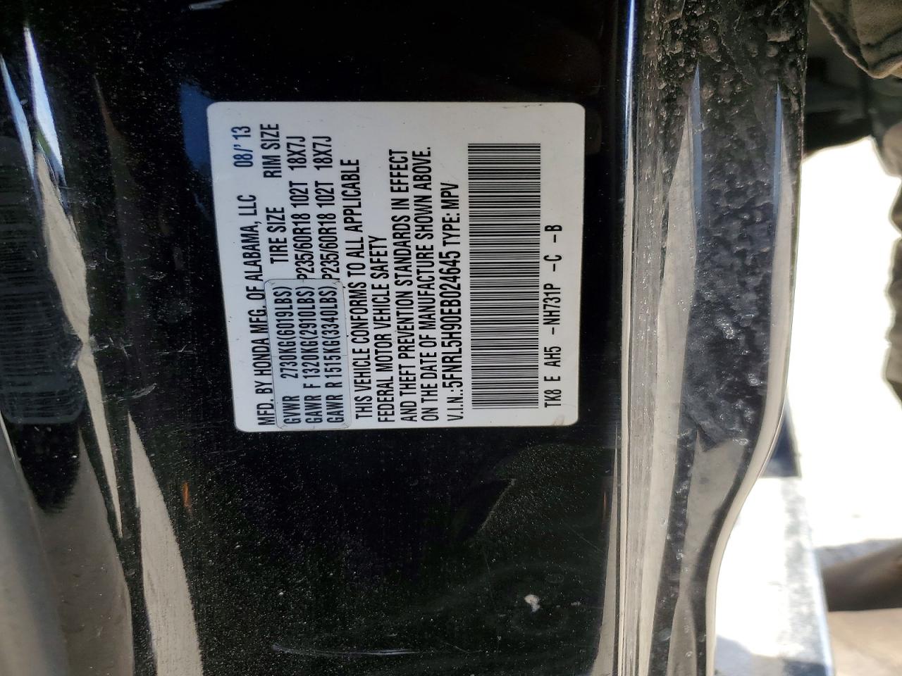 2014 Honda Odyssey Touring Черный vin: 5FNRL5H90EB024645