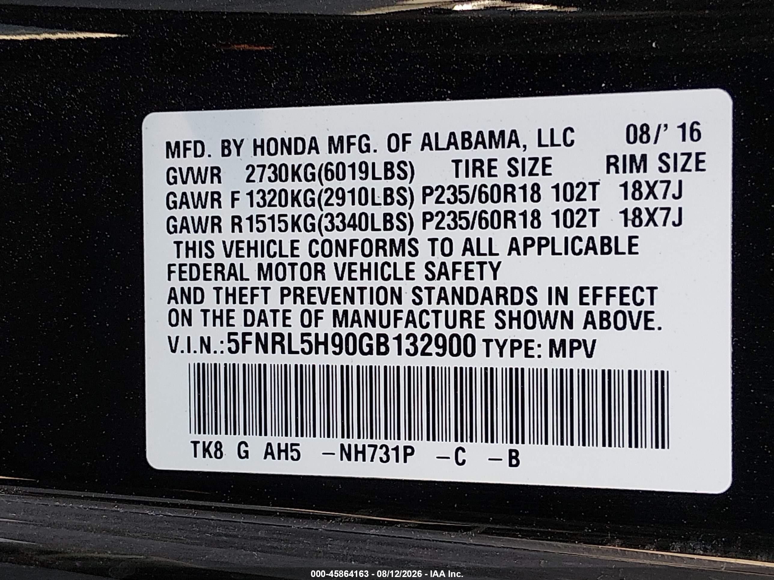 2016 Honda Odyssey Touring/touring Elite Black vin: 5FNRL5H90GB132900