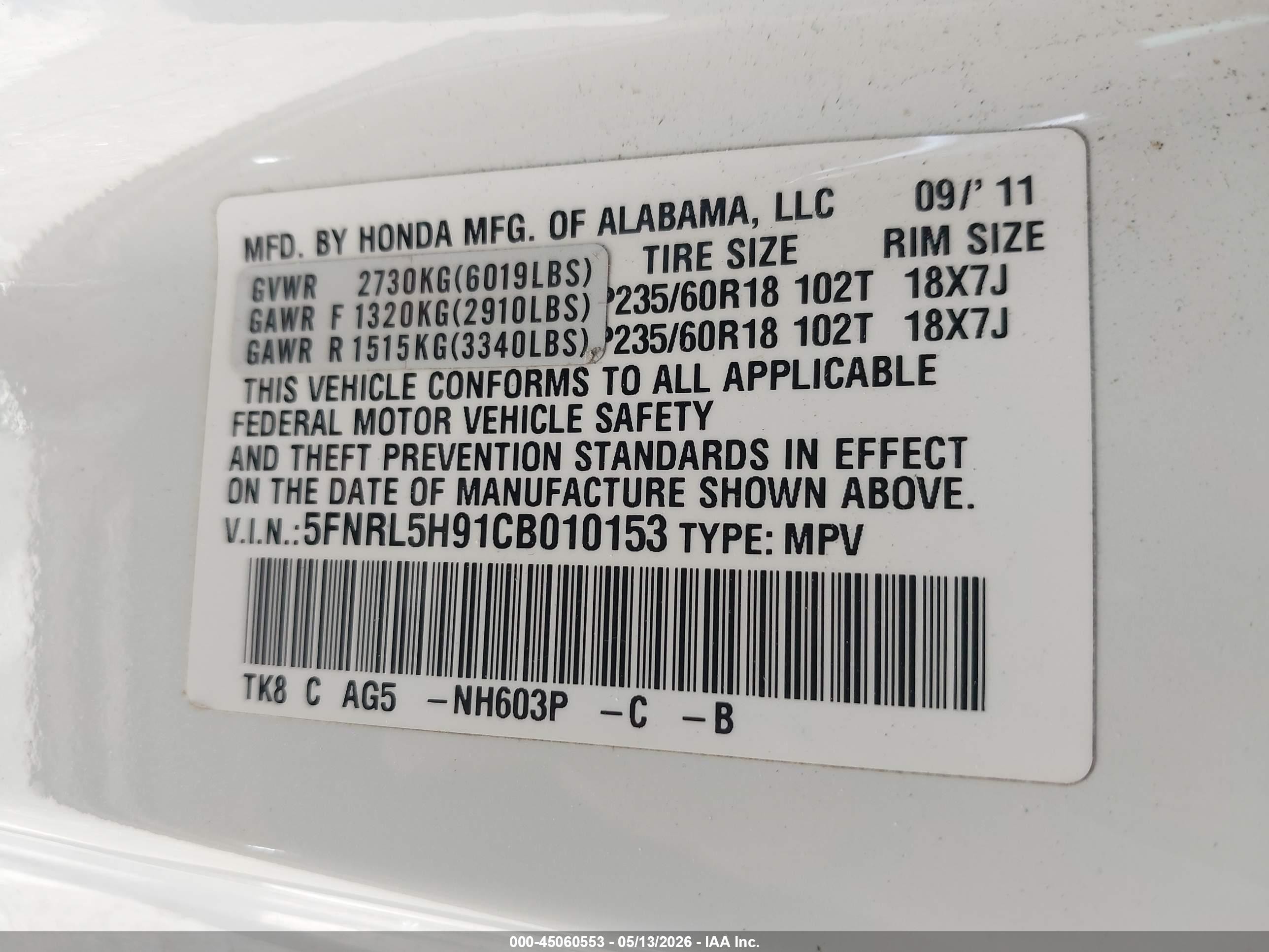 2012 Honda Odyssey Touring/touring Elite White vin: 5FNRL5H91CB010153