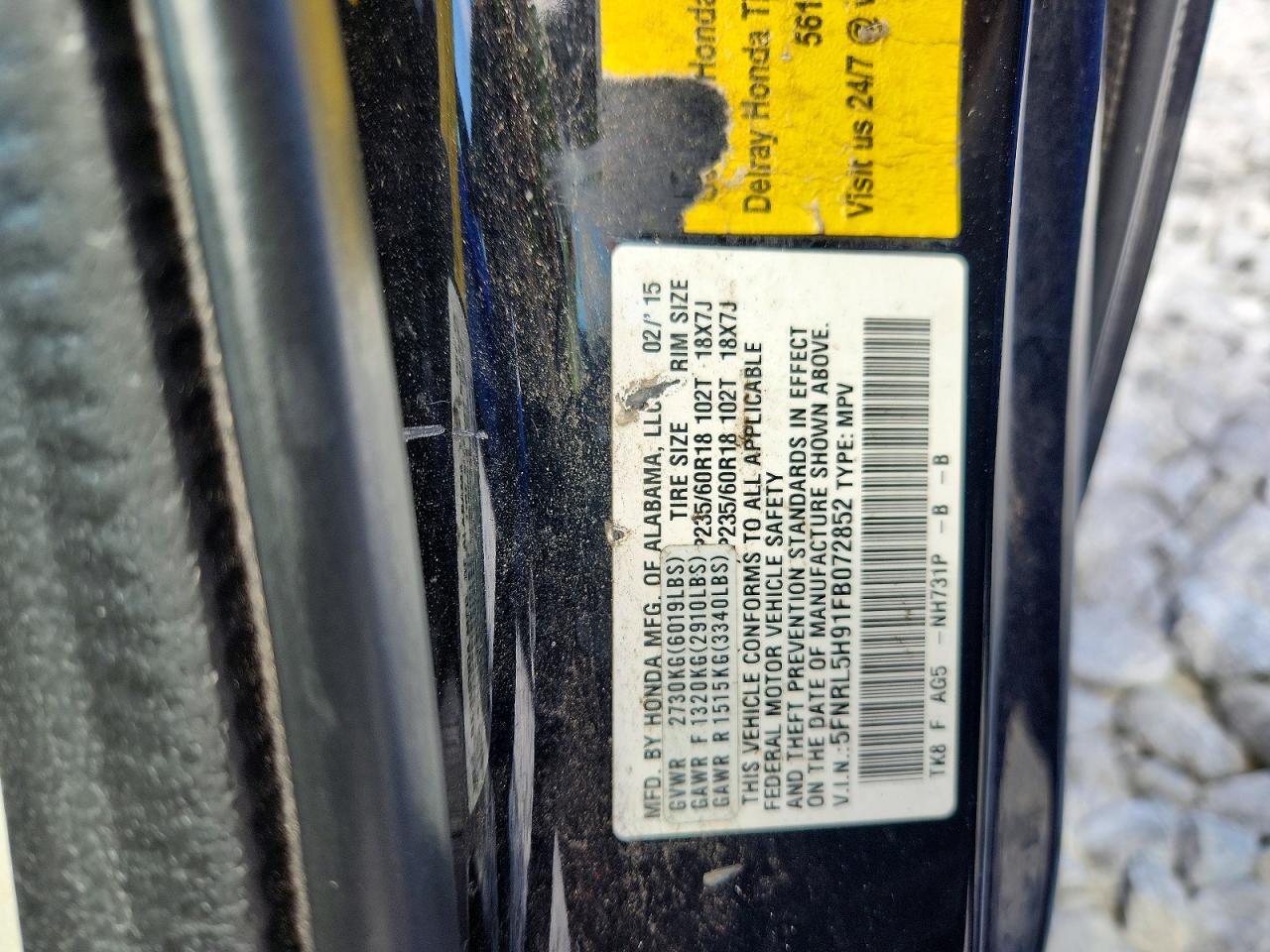 2015 Honda Odyssey Touring Black vin: 5FNRL5H91FB072852