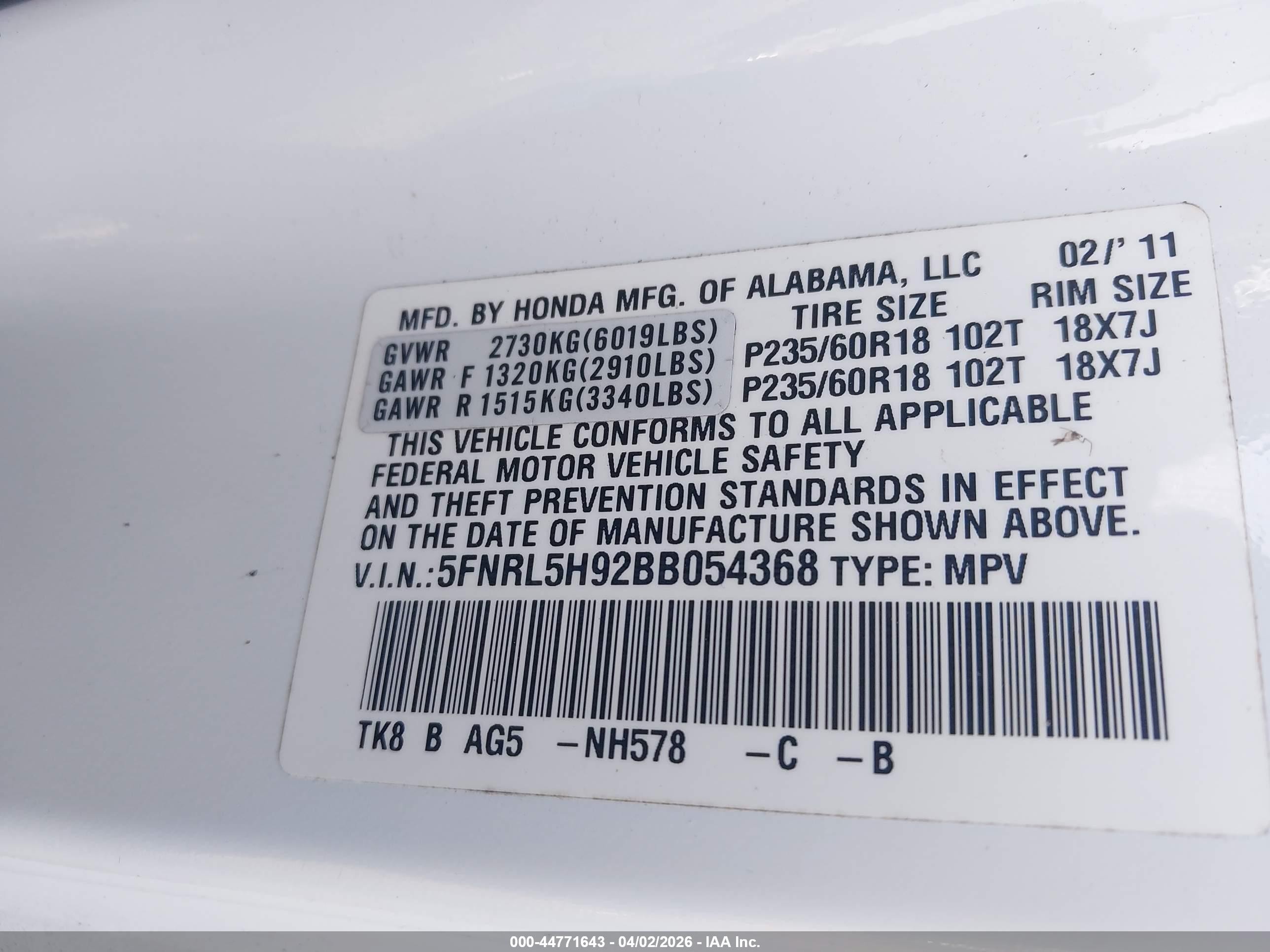 2011 Honda Odyssey Touring/touring Elite White vin: 5FNRL5H92BB054368