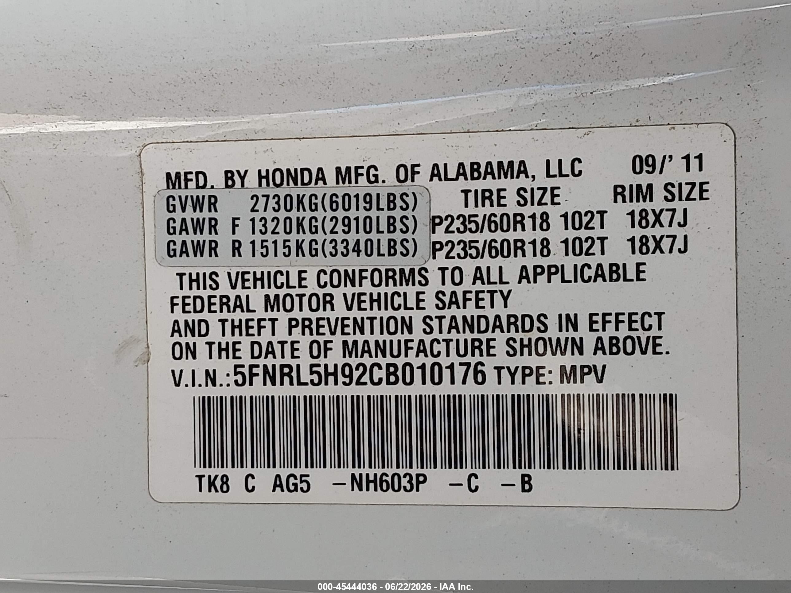 2012 Honda Odyssey Touring/touring Elite White vin: 5FNRL5H92CB010176