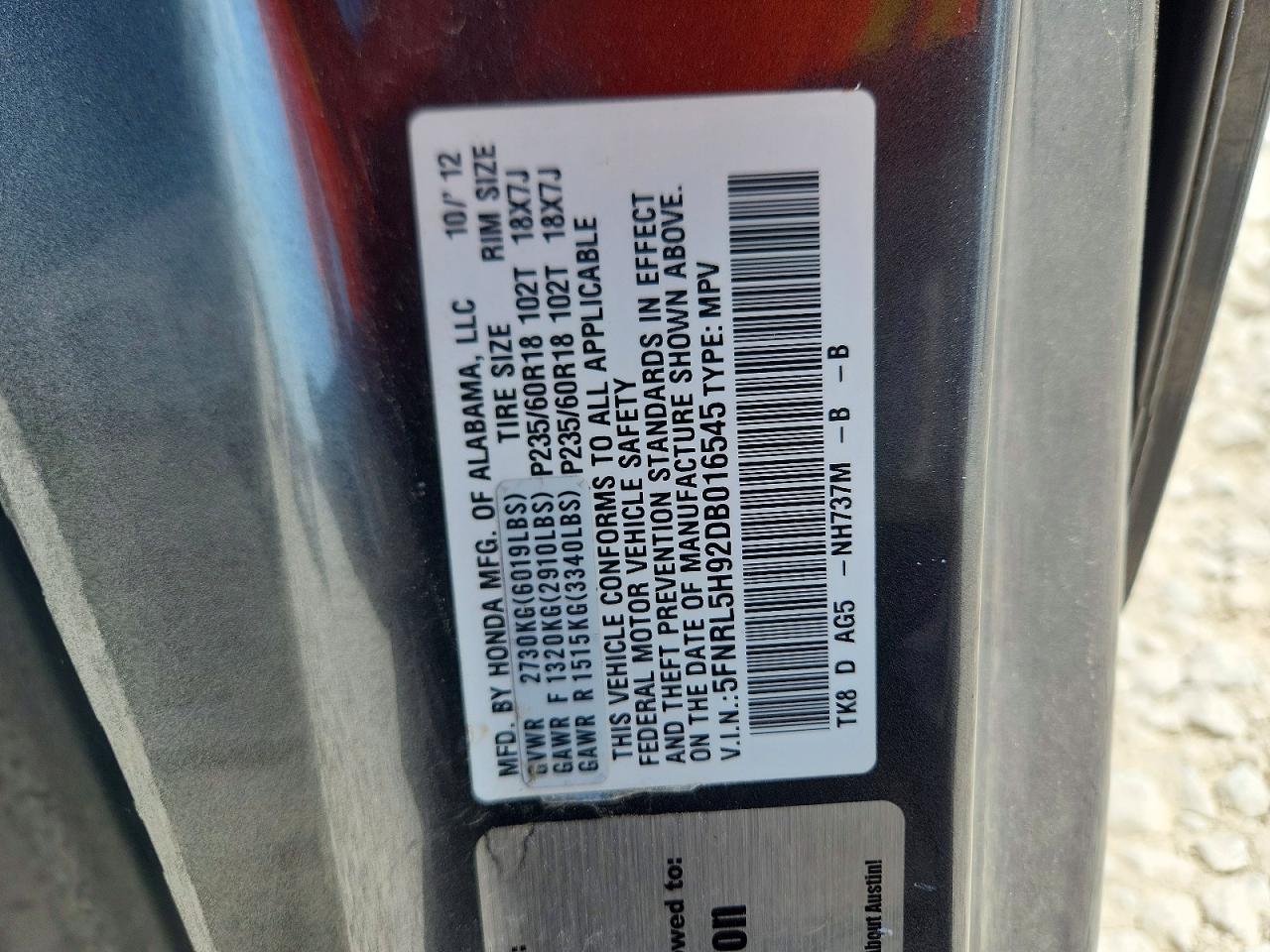 2013 Honda Odyssey Touring Gray vin: 5FNRL5H92DB016545