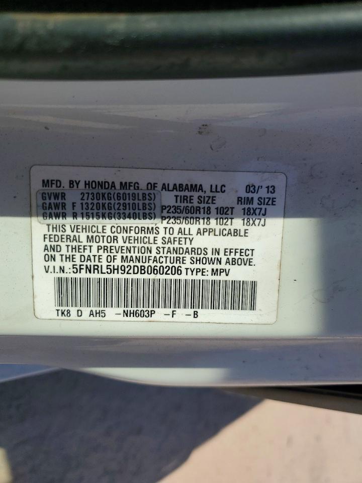 2013 Honda Odyssey Touring White vin: 5FNRL5H92DB060206