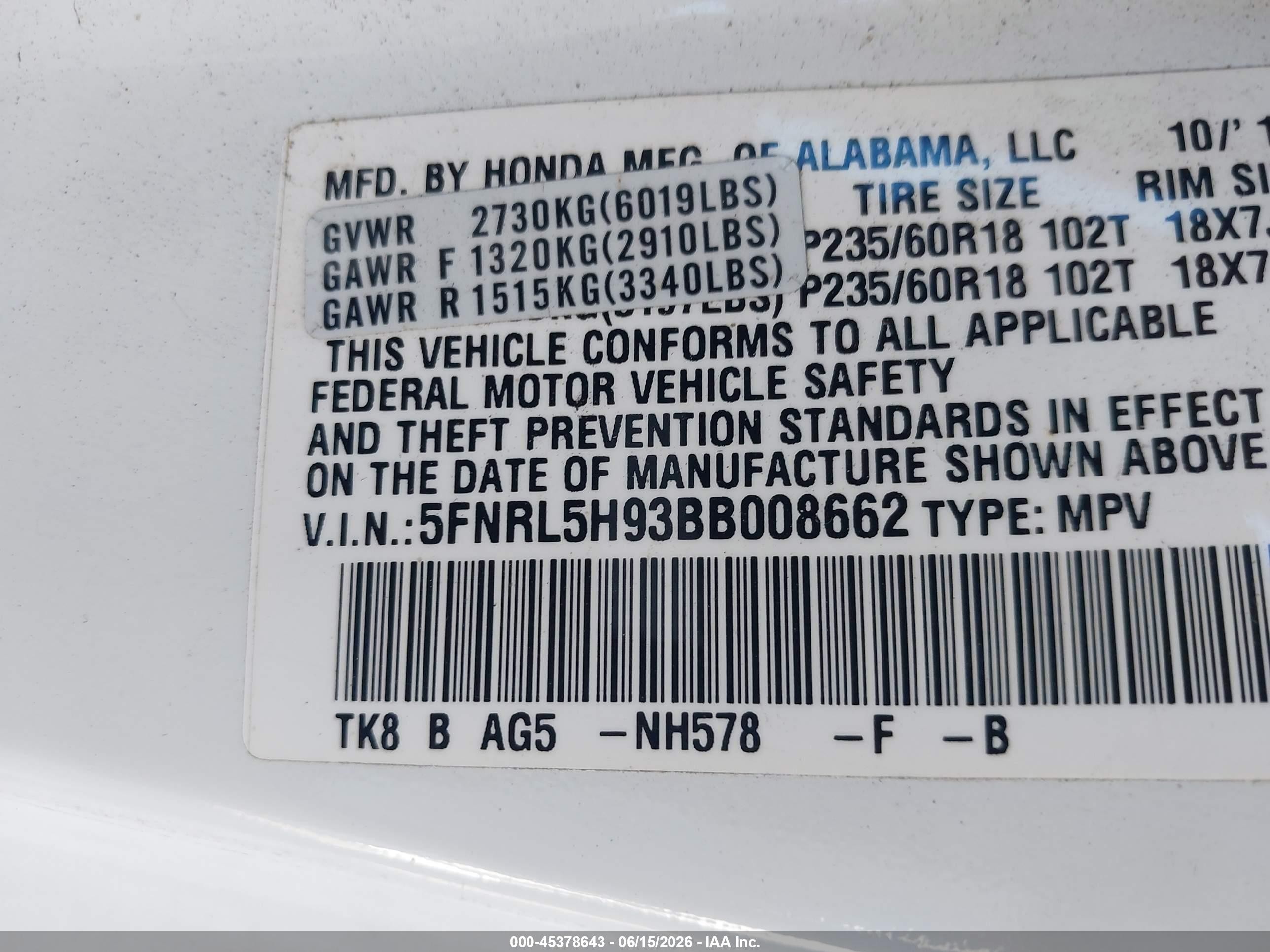 2011 Honda Odyssey Touring/touring Elite White vin: 5FNRL5H93BB008662