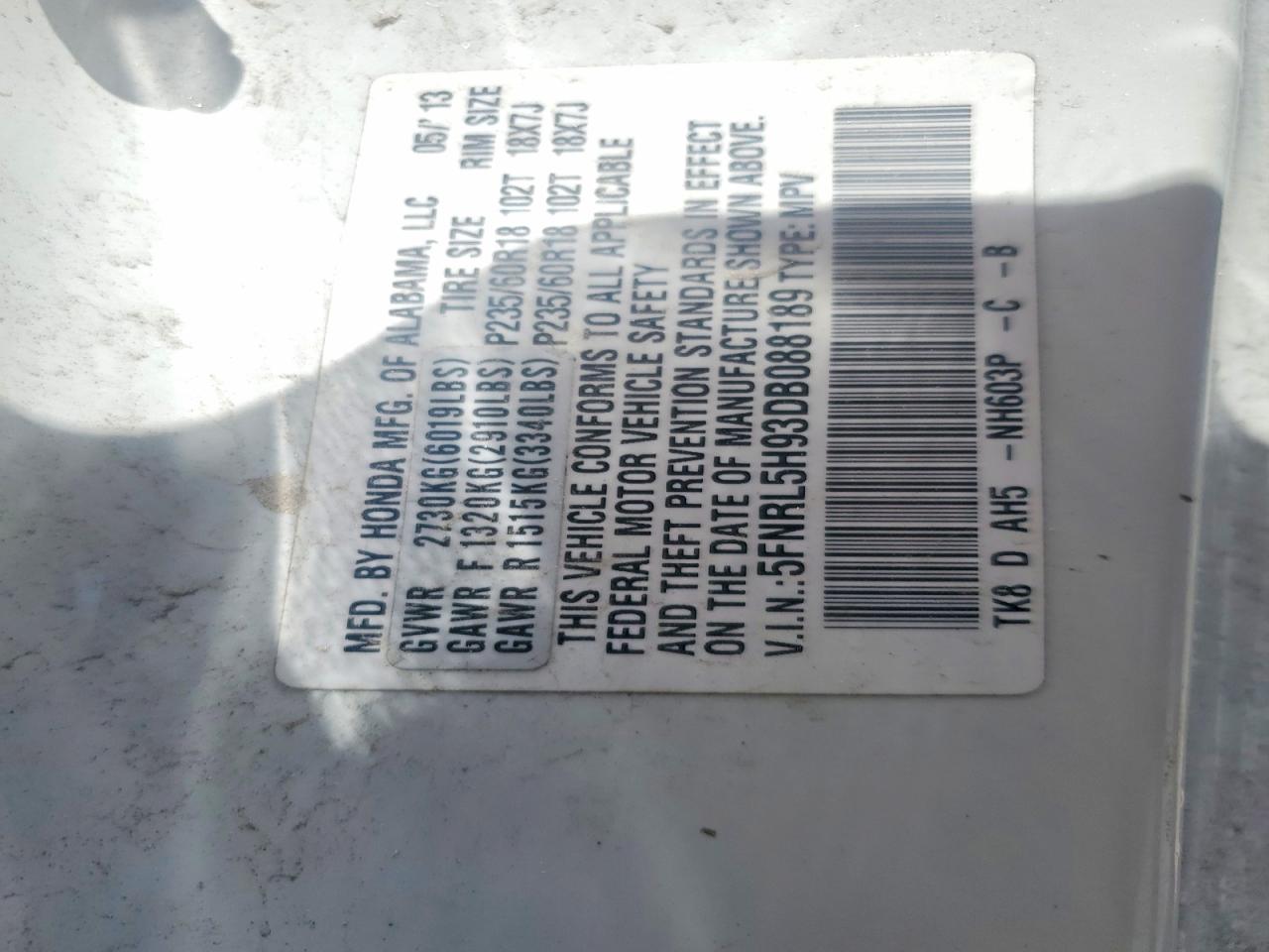 2013 Honda Odyssey Touring/touring Elite White vin: 5FNRL5H93DB088189