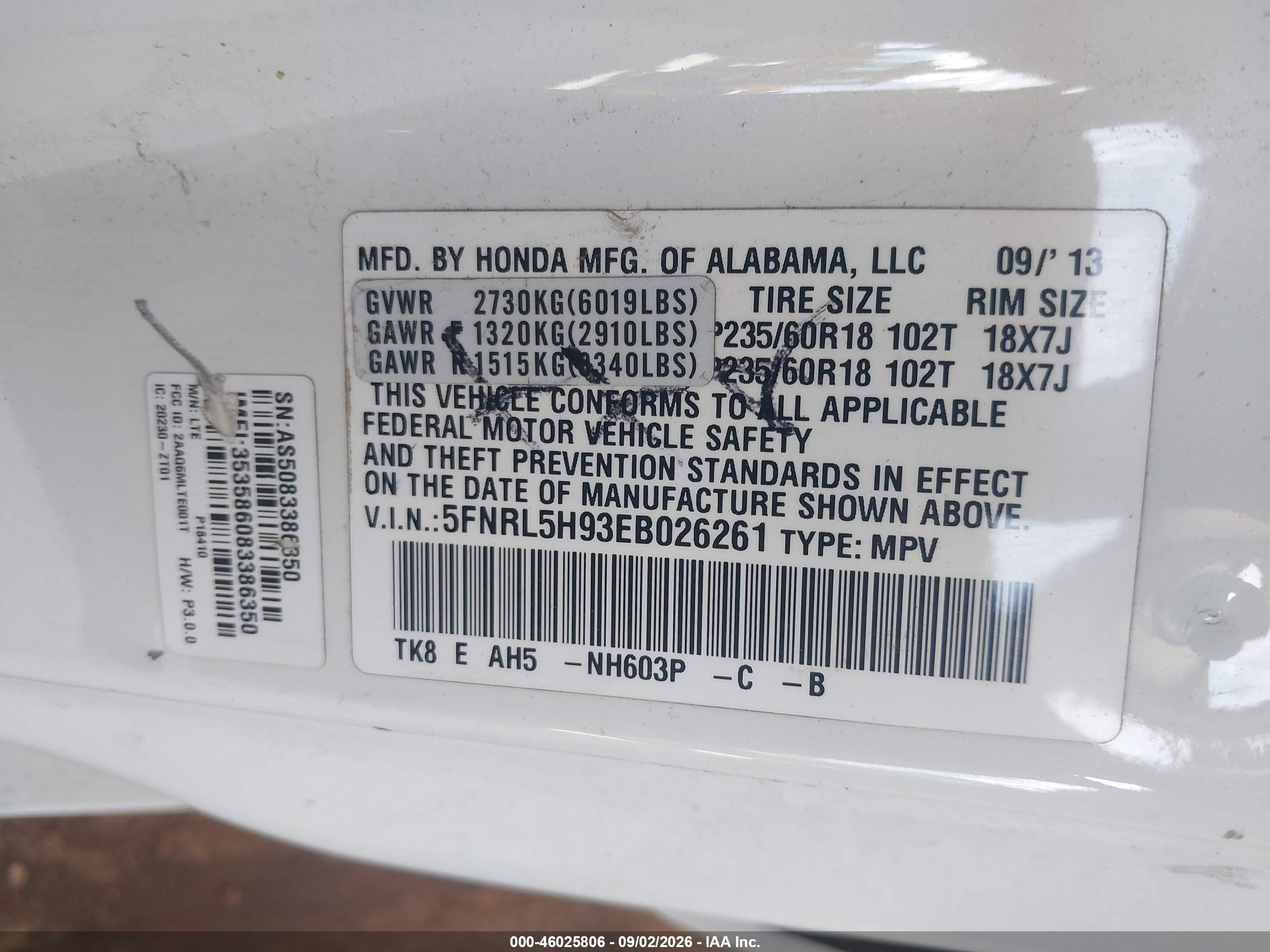 2014 Honda Odyssey Touring/touring Elite White vin: 5FNRL5H93EB026261