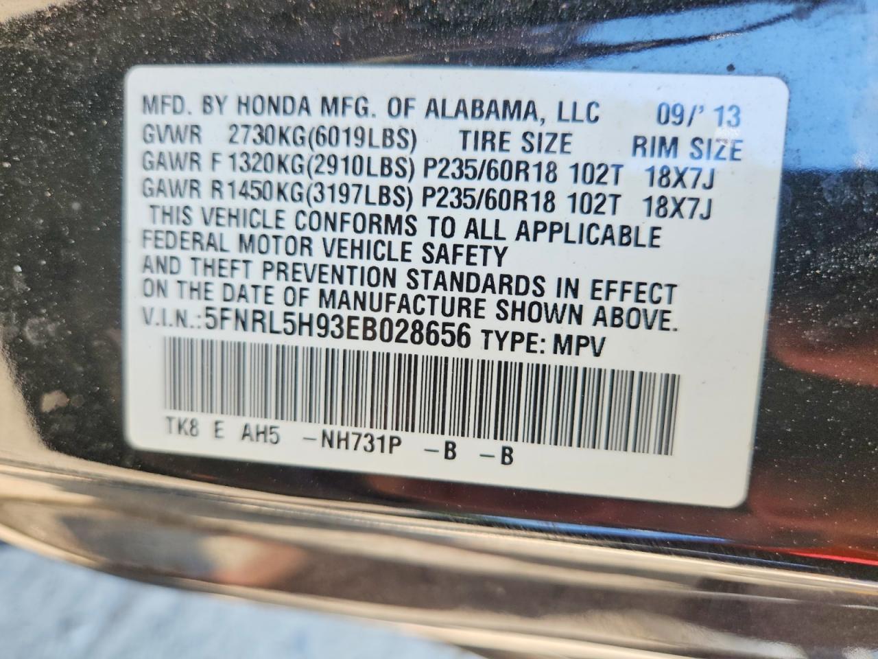 2014 Honda Odyssey Touring Black vin: 5FNRL5H93EB028656