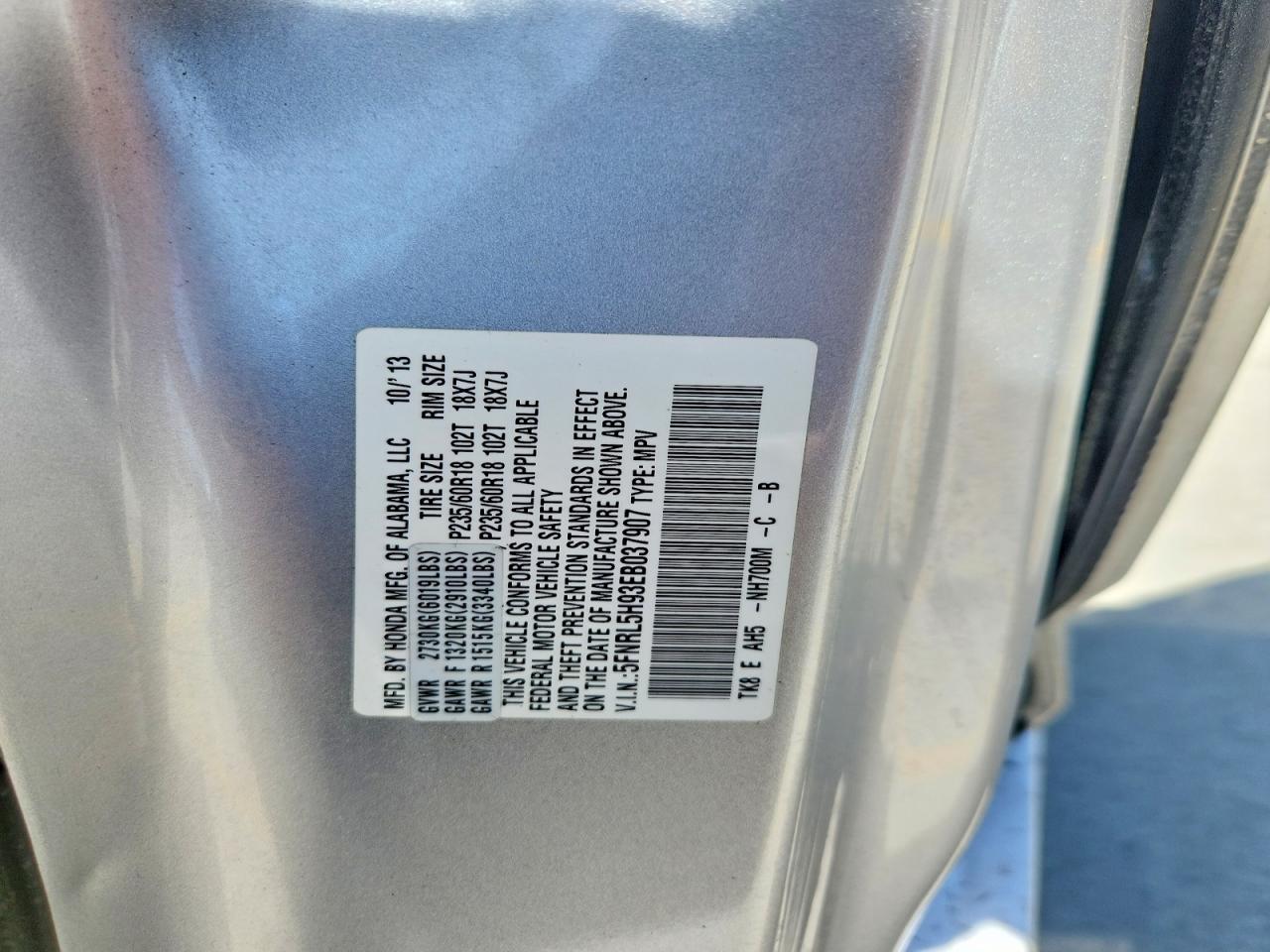 2014 Honda Odyssey Touring Silver vin: 5FNRL5H93EB037907