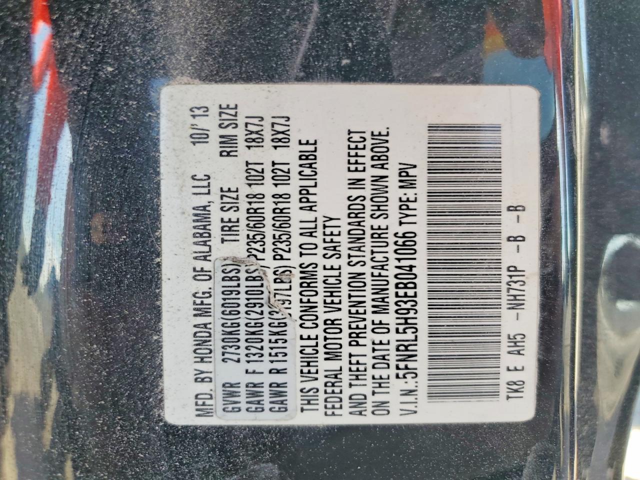 2014 Honda Odyssey Touring Black vin: 5FNRL5H93EB041066