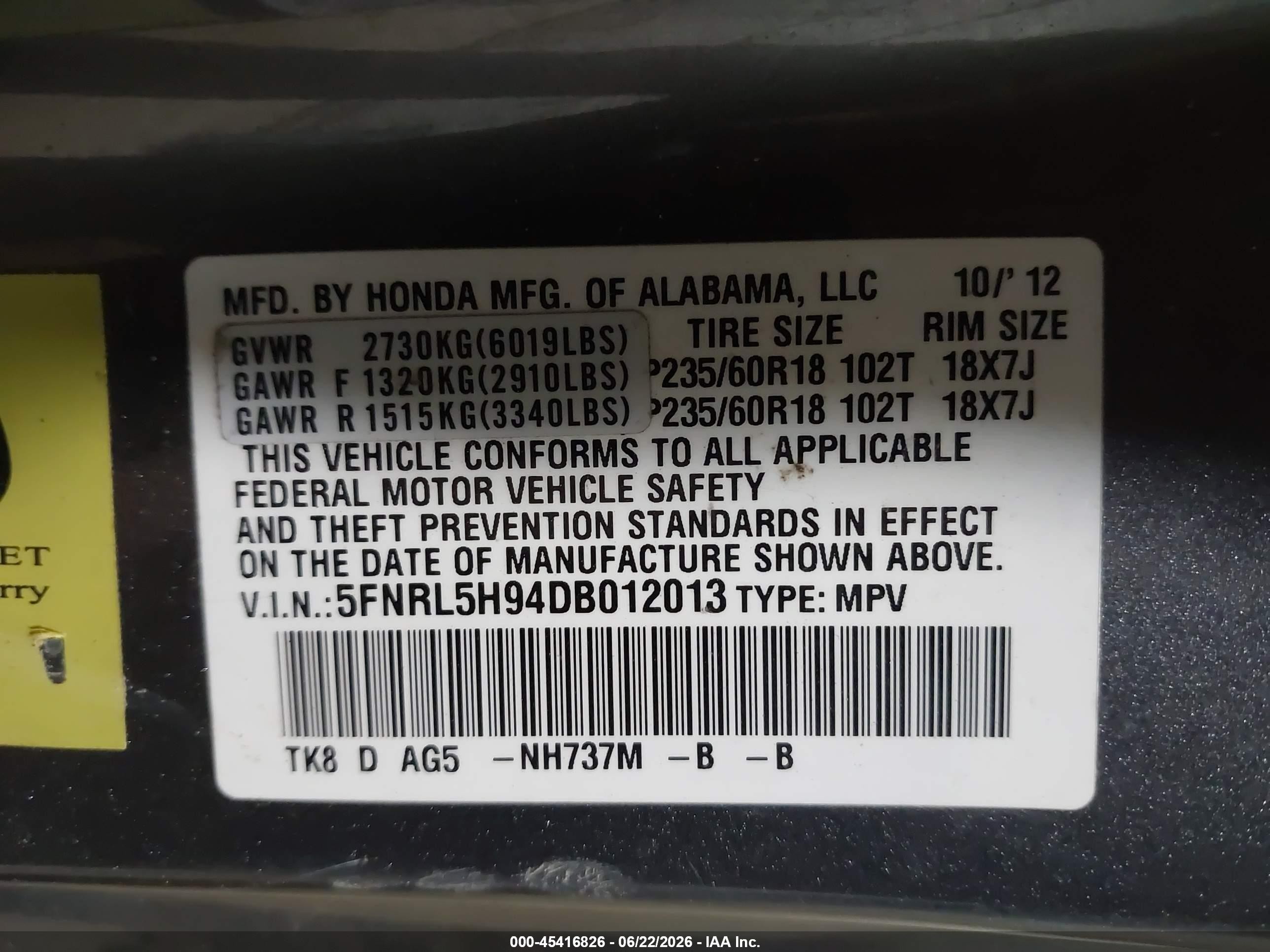 2013 Honda Odyssey Touring/touring Elite Gray vin: 5FNRL5H94DB012013