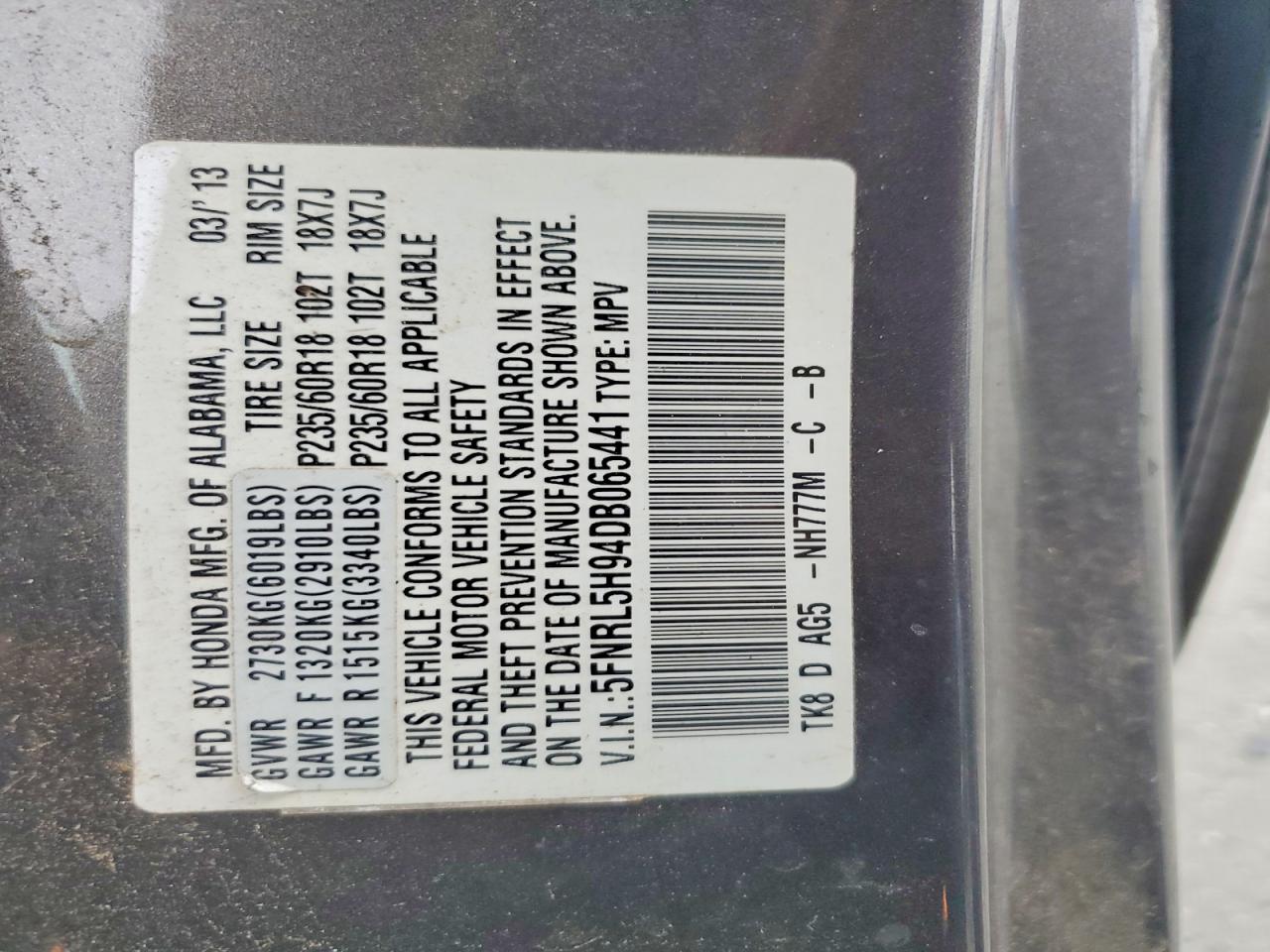 2013 Honda Odyssey Touring Silver vin: 5FNRL5H94DB065441