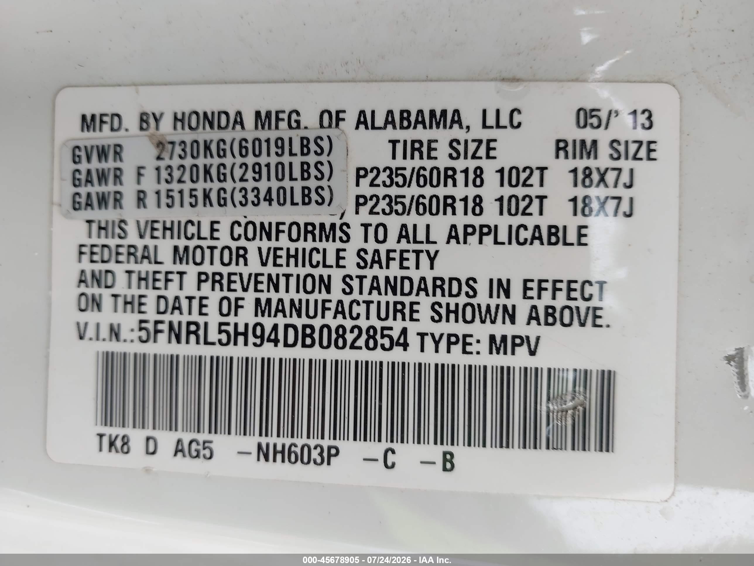 2013 Honda Odyssey Touring/touring Elite White vin: 5FNRL5H94DB082854