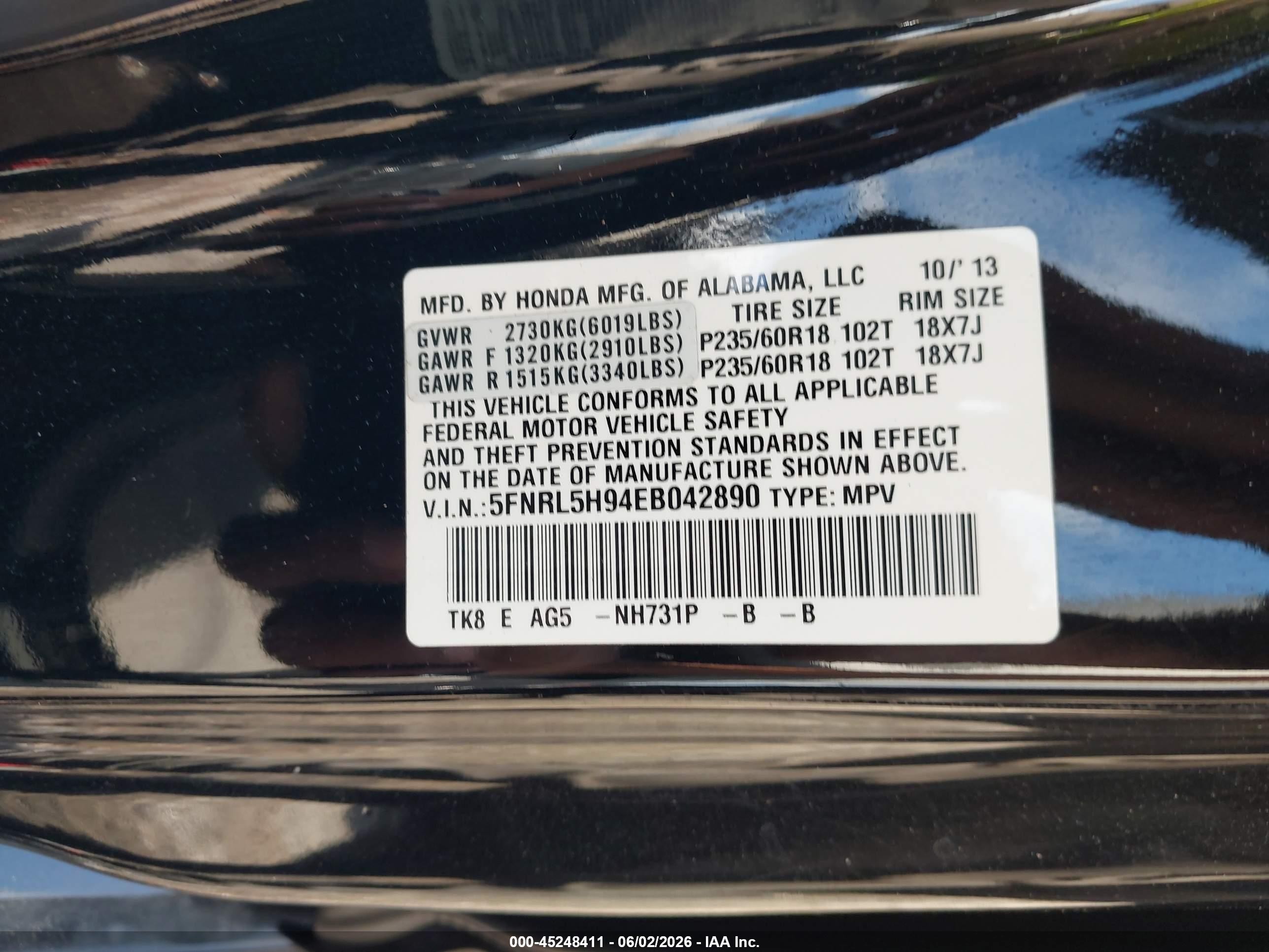 2014 Honda Odyssey Touring/touring Elite Black vin: 5FNRL5H94EB042890