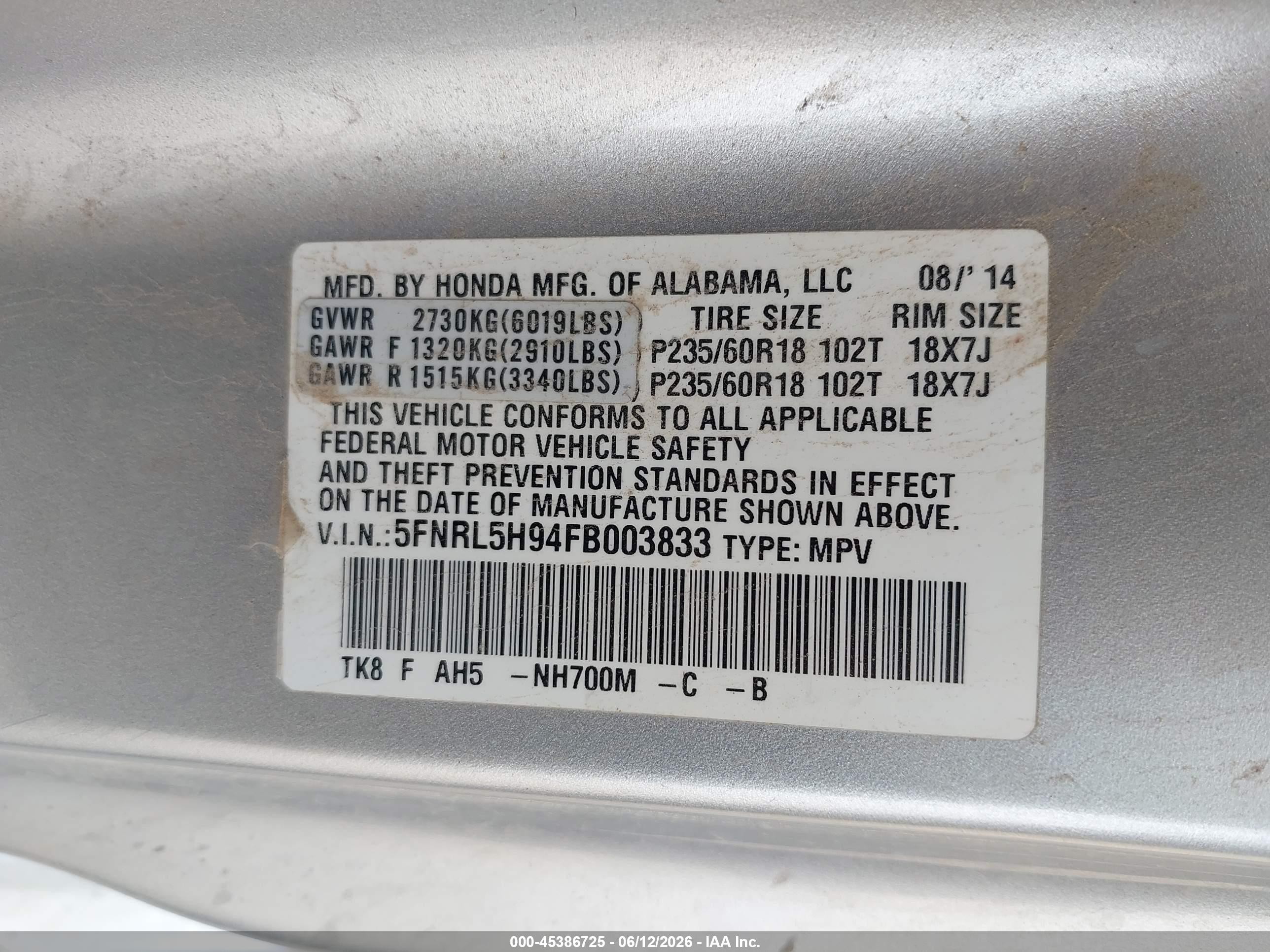 2015 Honda Odyssey Touring/touring Elite Silver vin: 5FNRL5H94FB003833