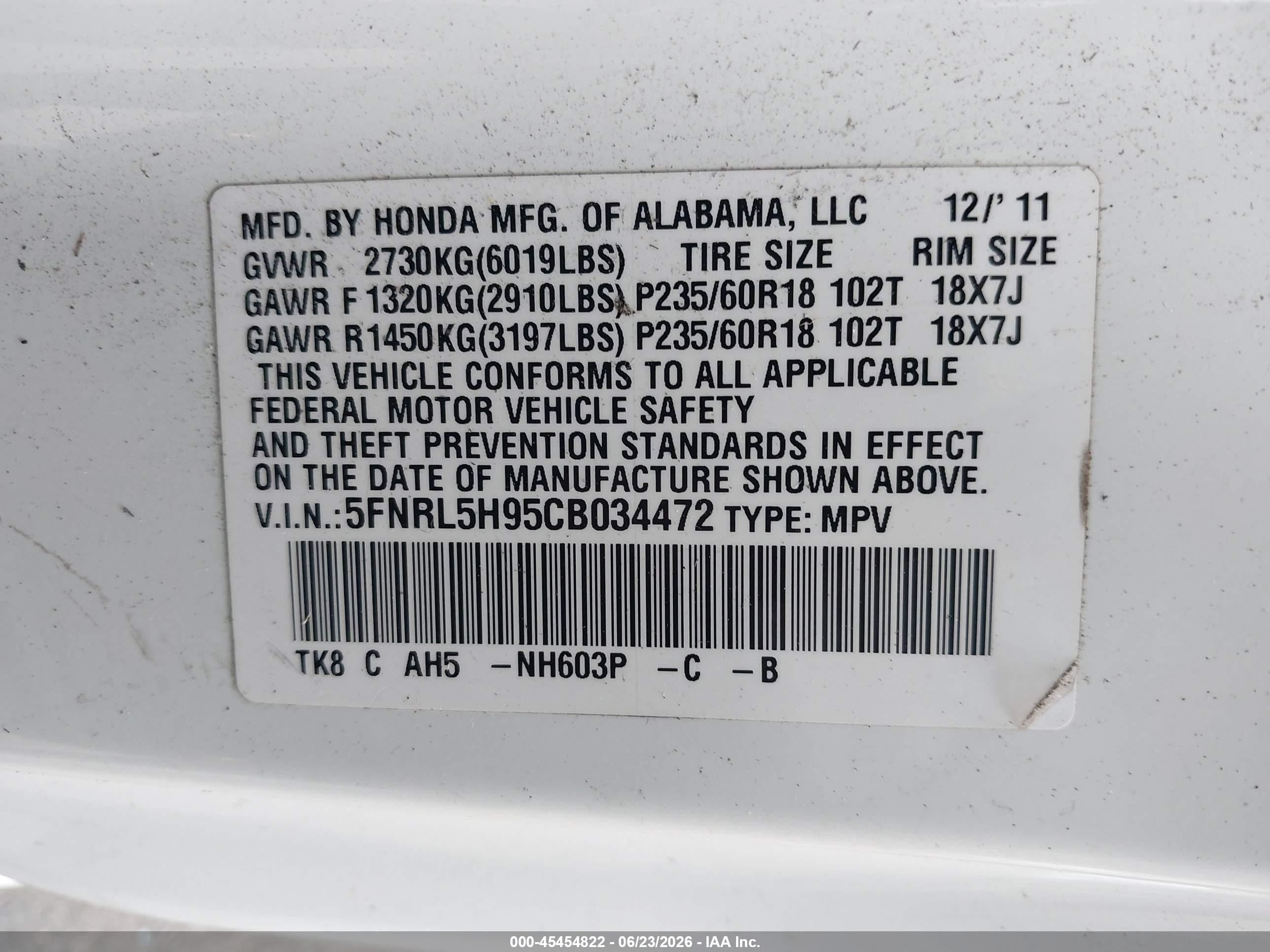 2012 Honda Odyssey Touring/touring Elite White vin: 5FNRL5H95CB034472