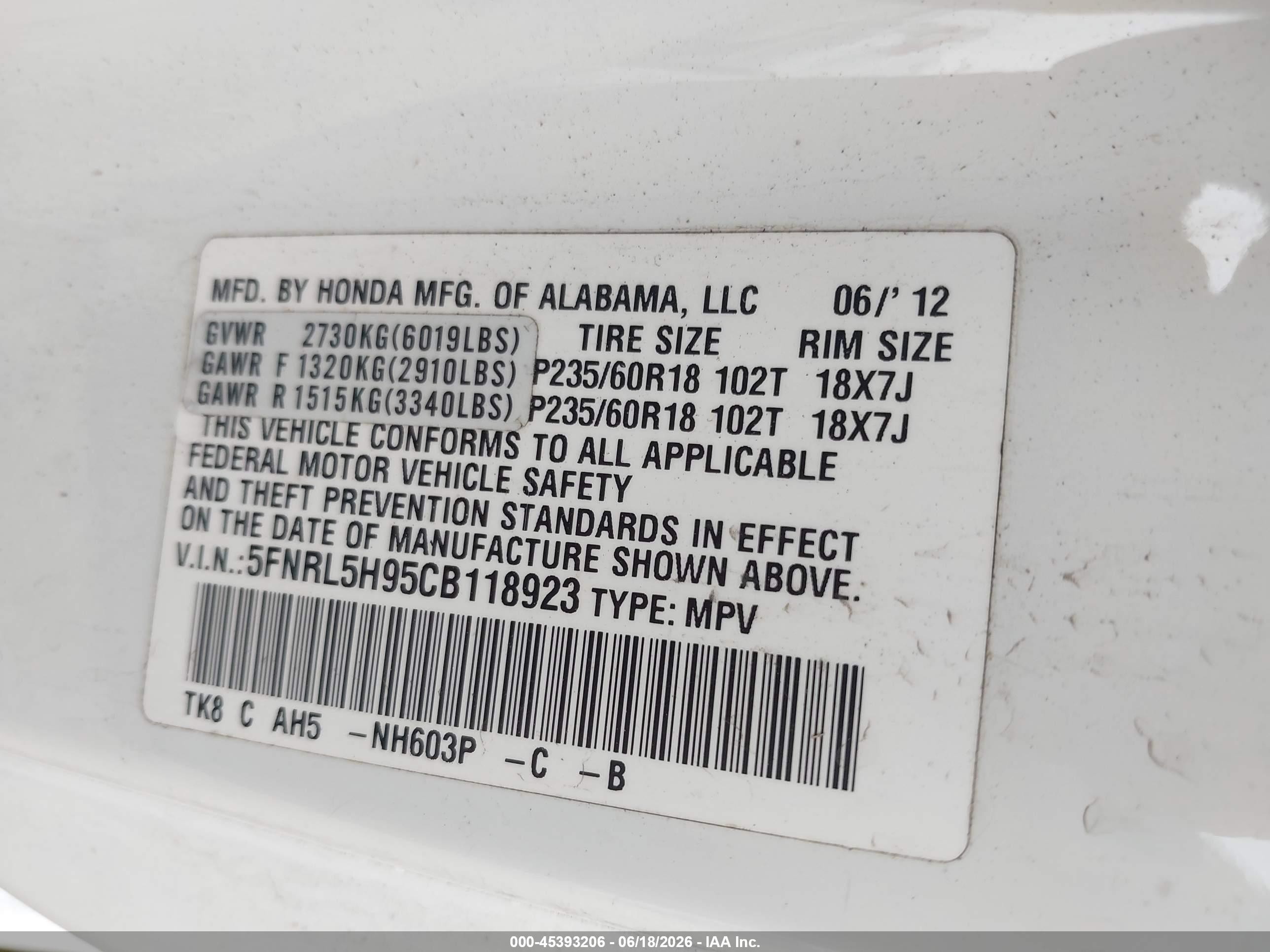 2012 Honda Odyssey Touring/touring Elite White vin: 5FNRL5H95CB118923
