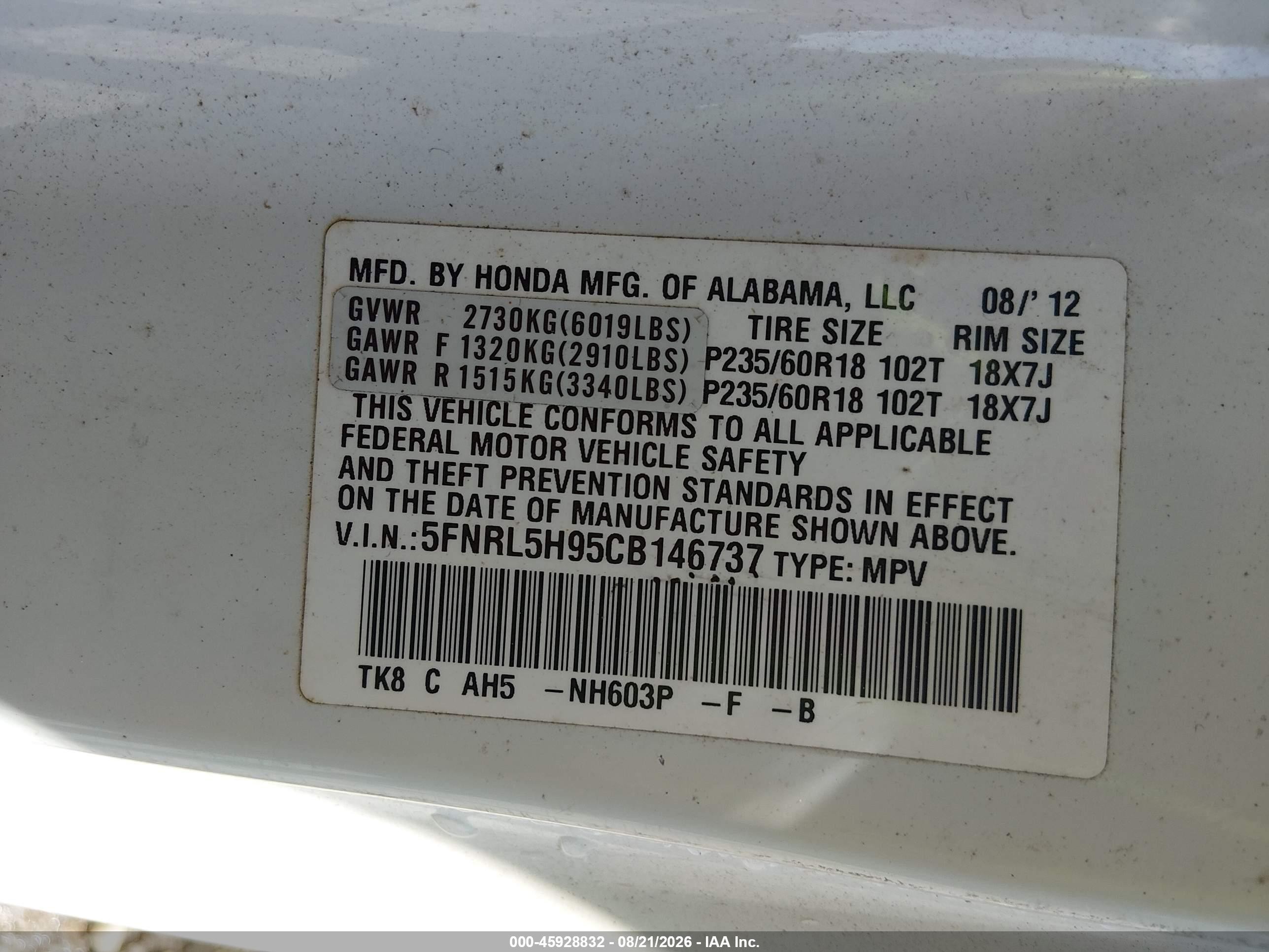 2012 Honda Odyssey Touring/touring Elite White vin: 5FNRL5H95CB146737