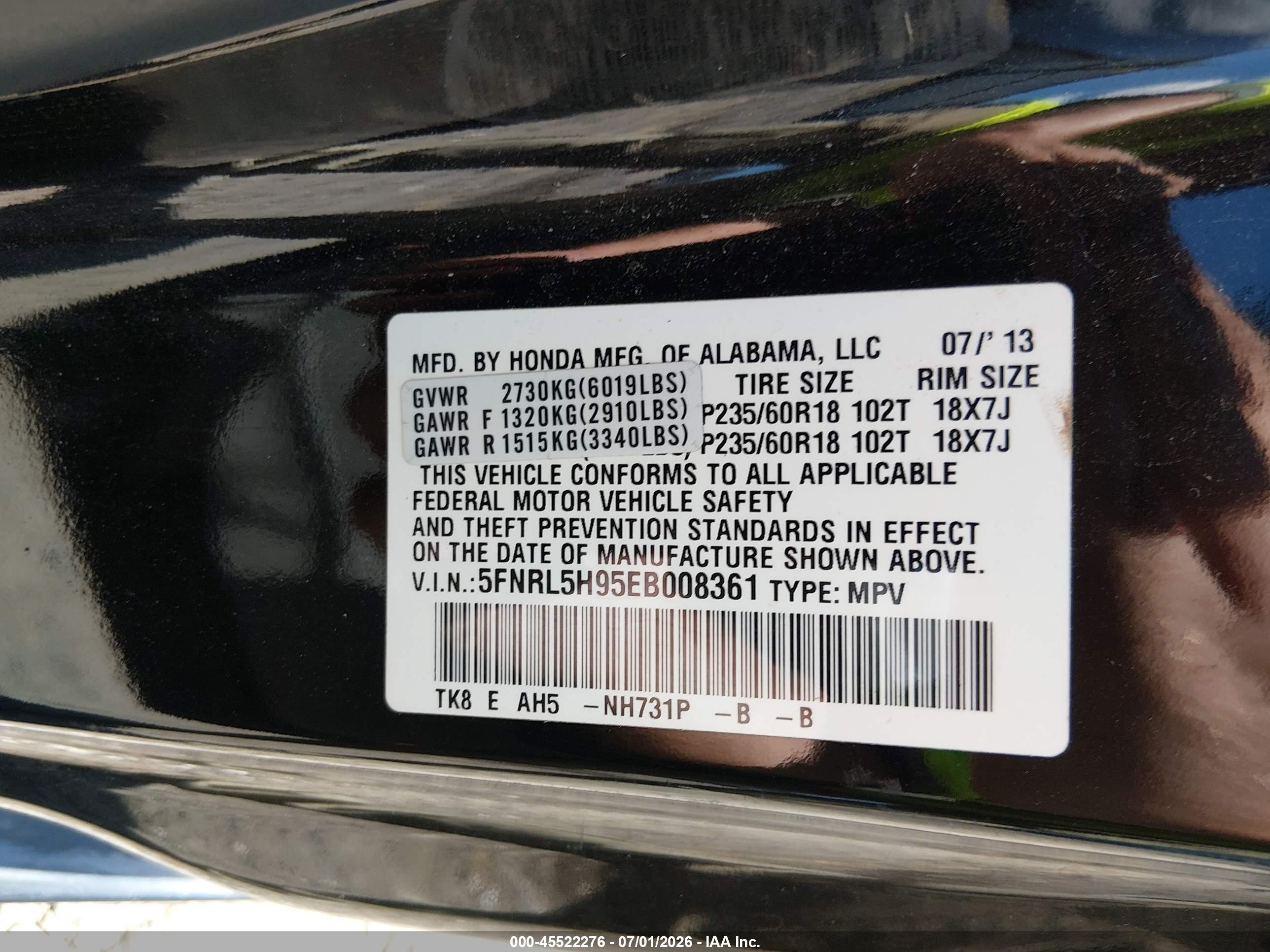2014 Honda Odyssey Touring/touring Elite Black vin: 5FNRL5H95EB008361