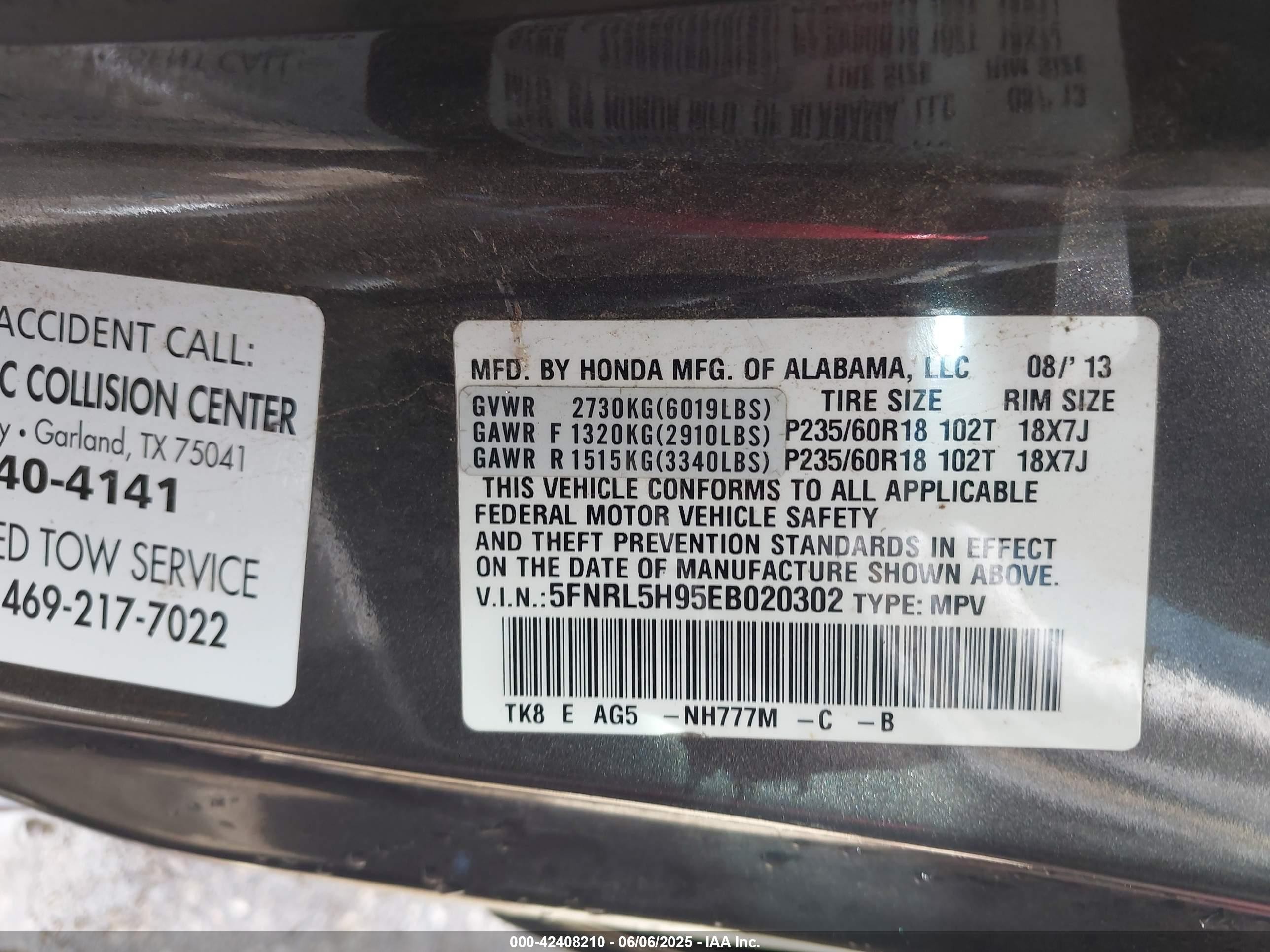 2014 Honda Odyssey Touring/touring Elite Gray vin: 5FNRL5H95EB020302