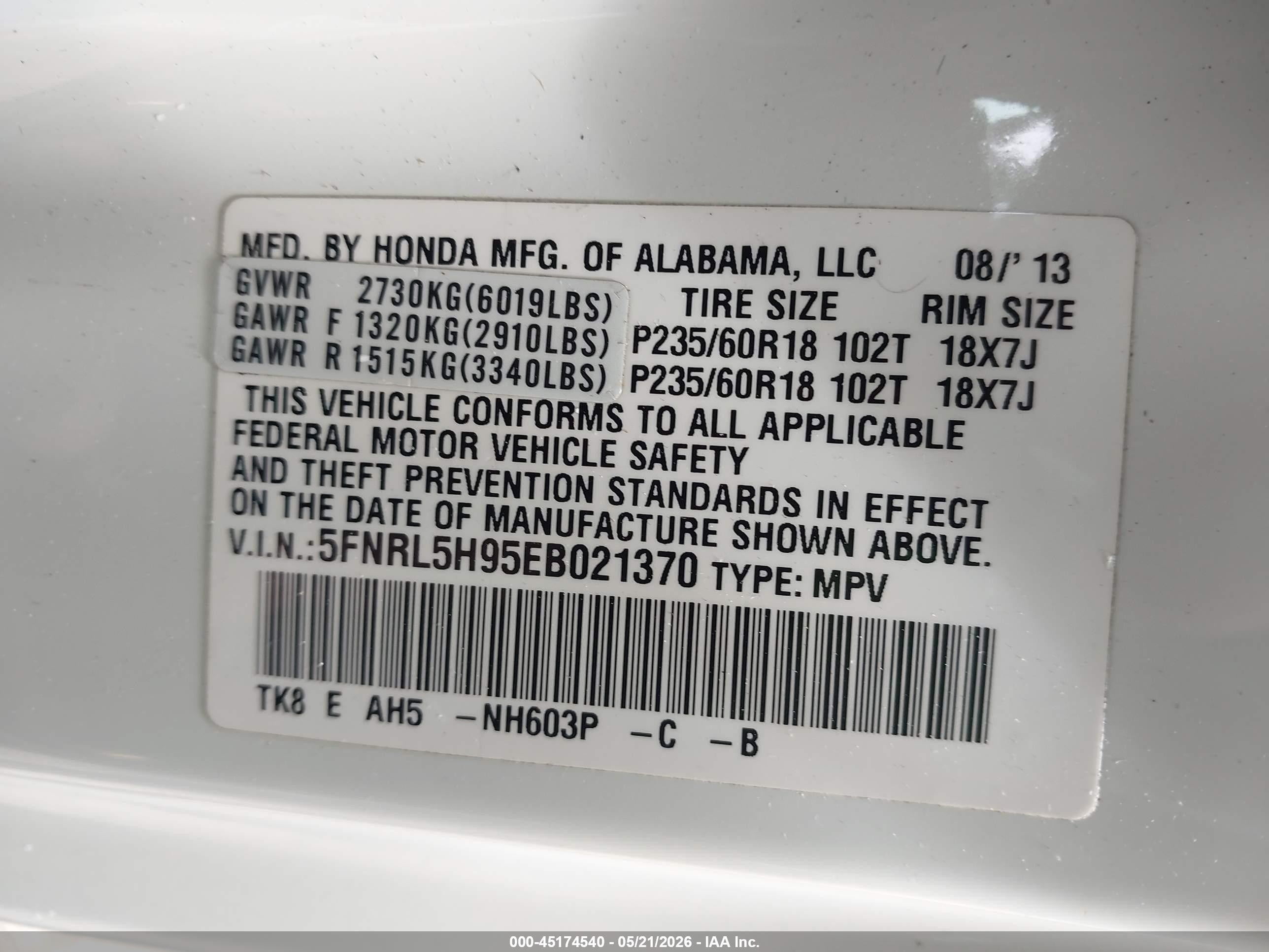 2014 Honda Odyssey Touring/touring Elite White vin: 5FNRL5H95EB021370