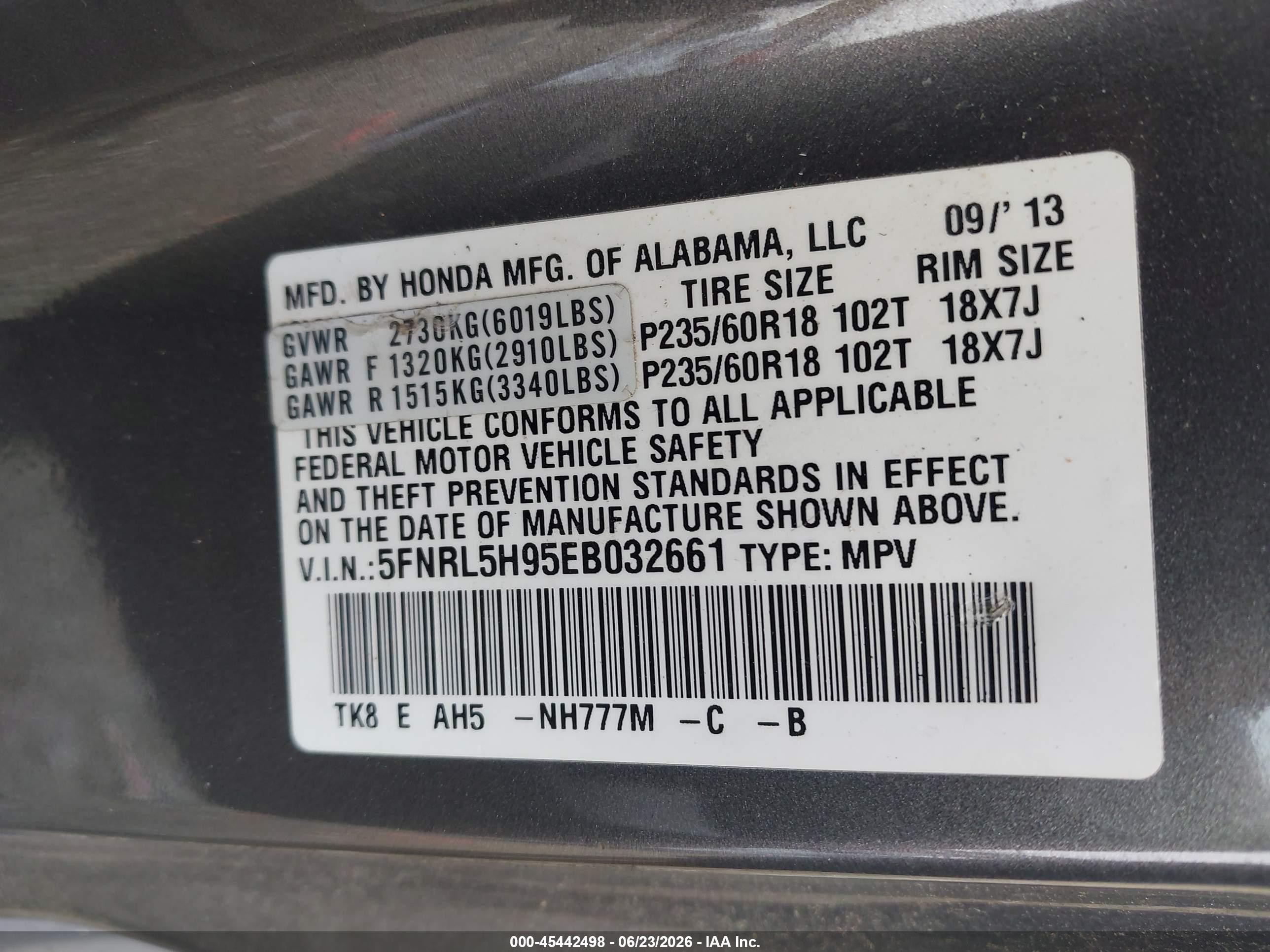 2014 Honda Odyssey Touring/touring Elite Gray vin: 5FNRL5H95EB032661