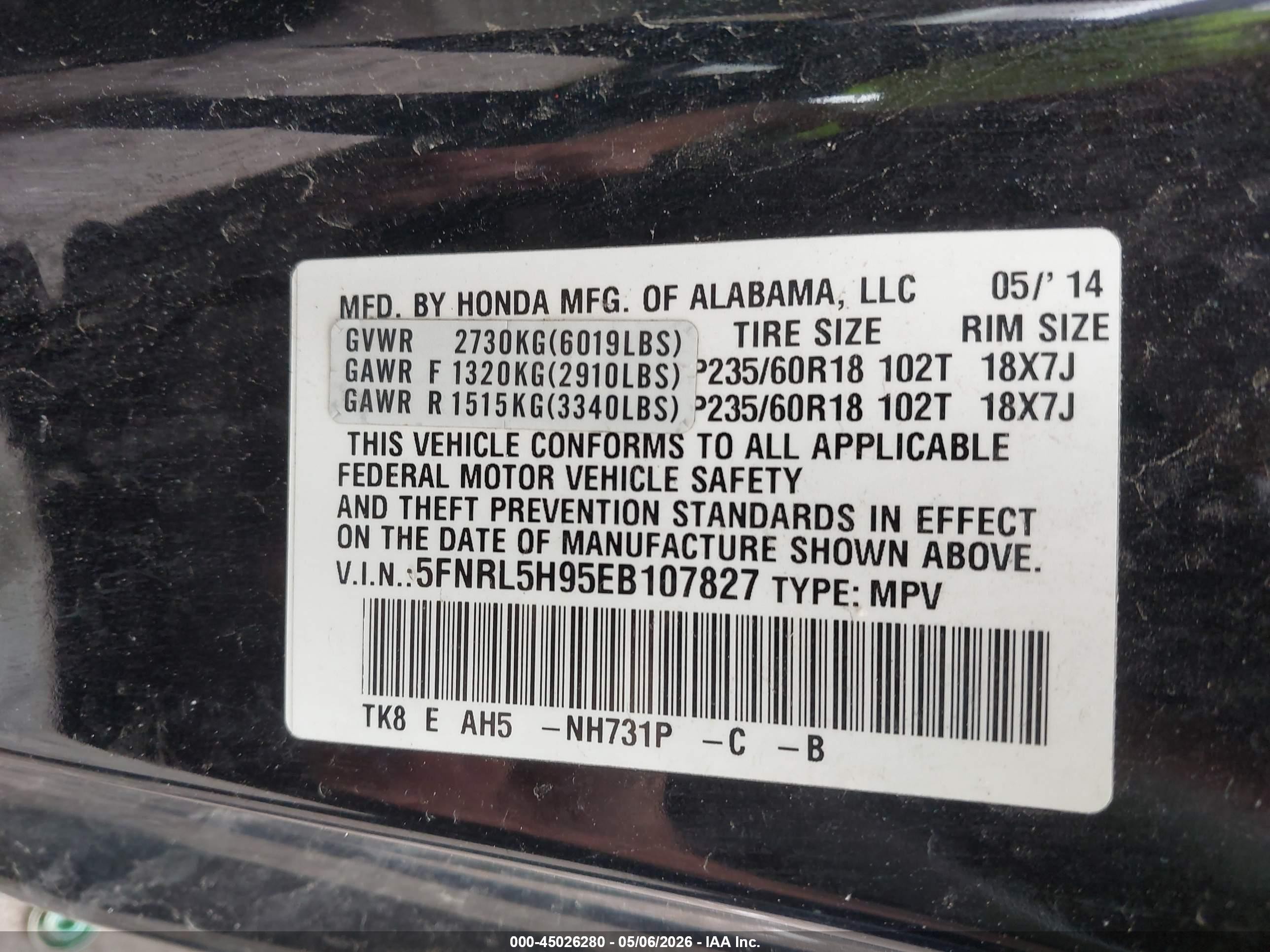 2014 Honda Odyssey Touring/touring Elite Black vin: 5FNRL5H95EB107827
