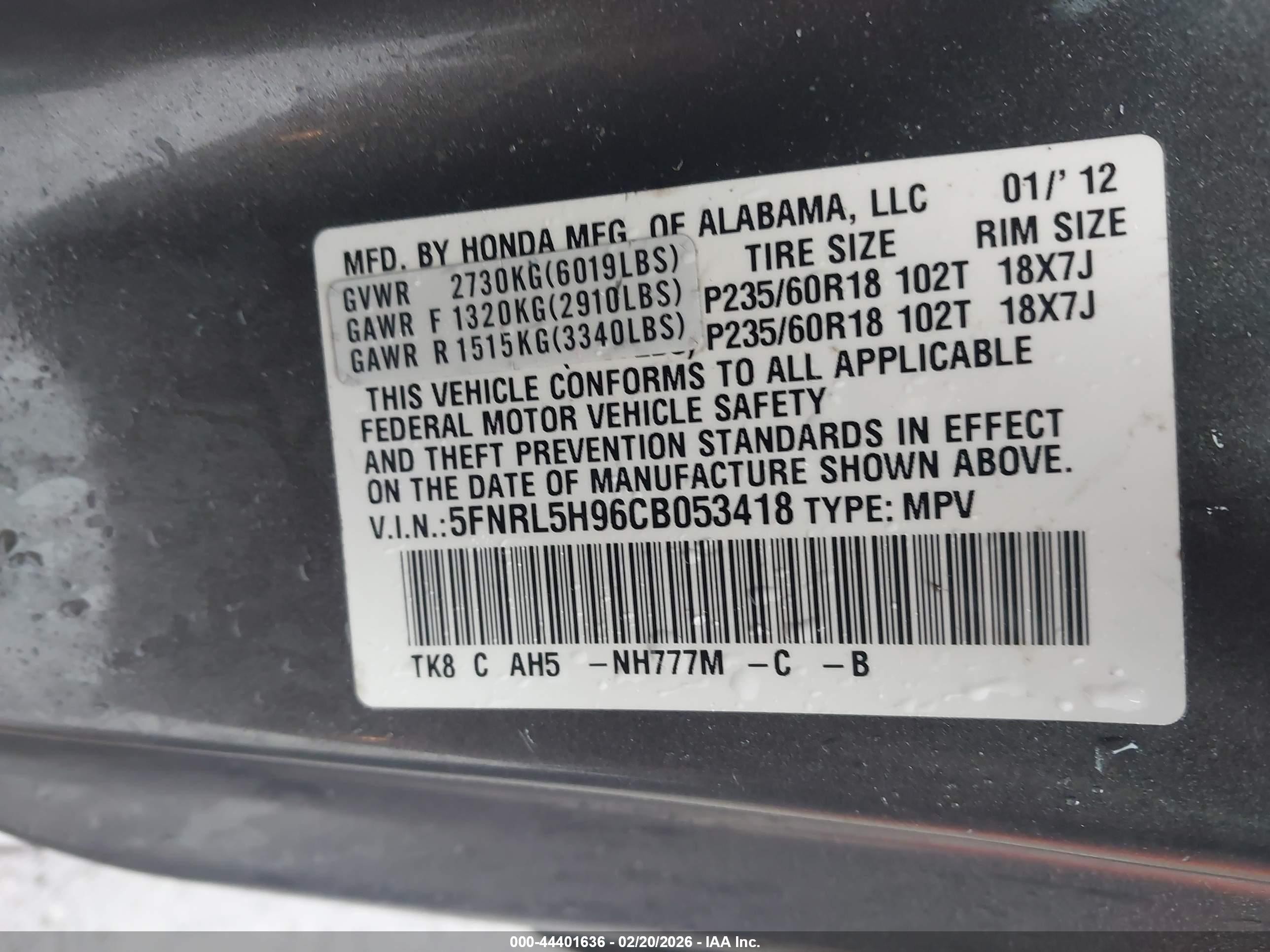 2012 Honda Odyssey Touring/touring Elite Gray vin: 5FNRL5H96CB053418