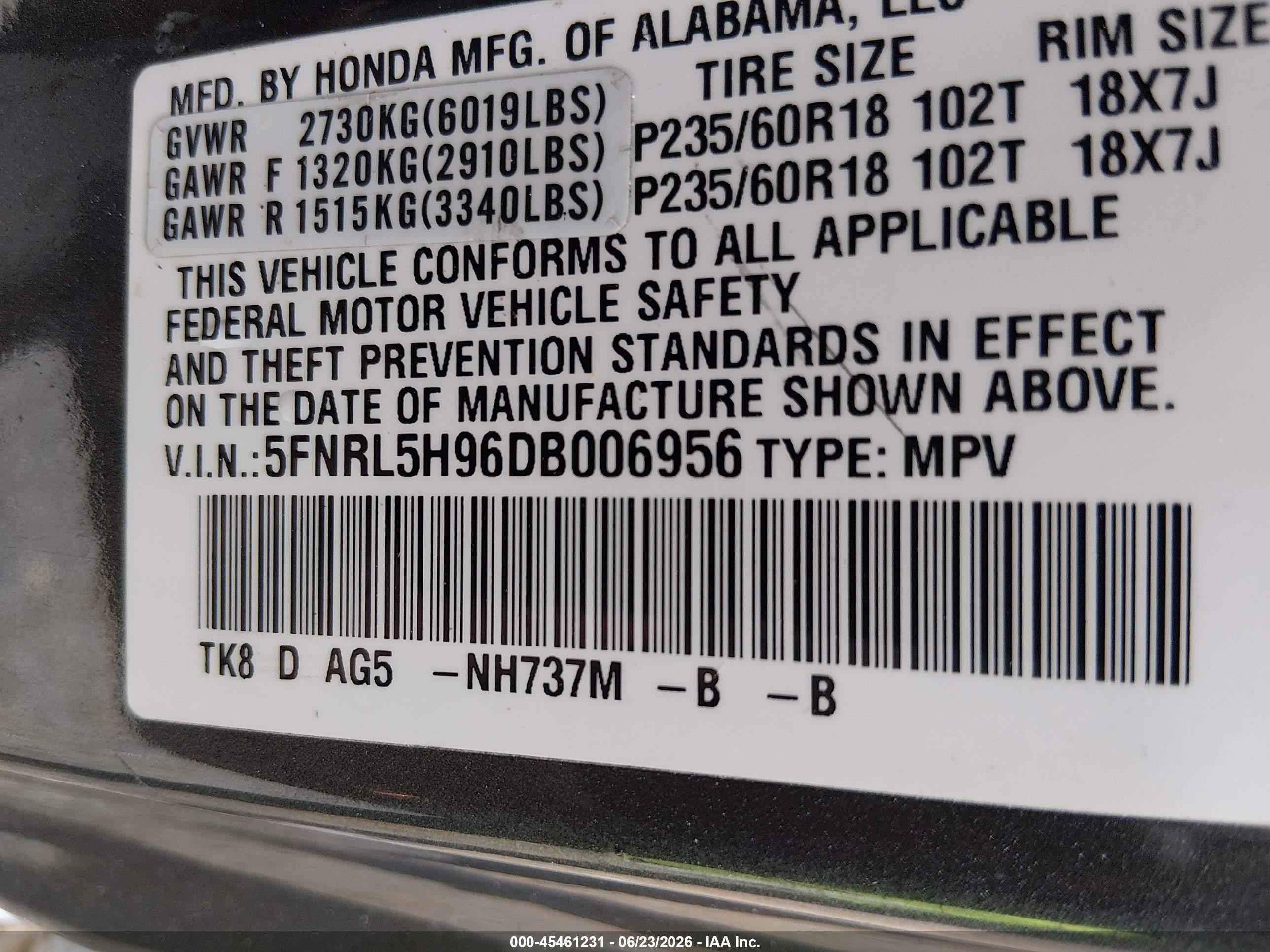 2013 Honda Odyssey Touring/touring Elite Gray vin: 5FNRL5H96DB006956