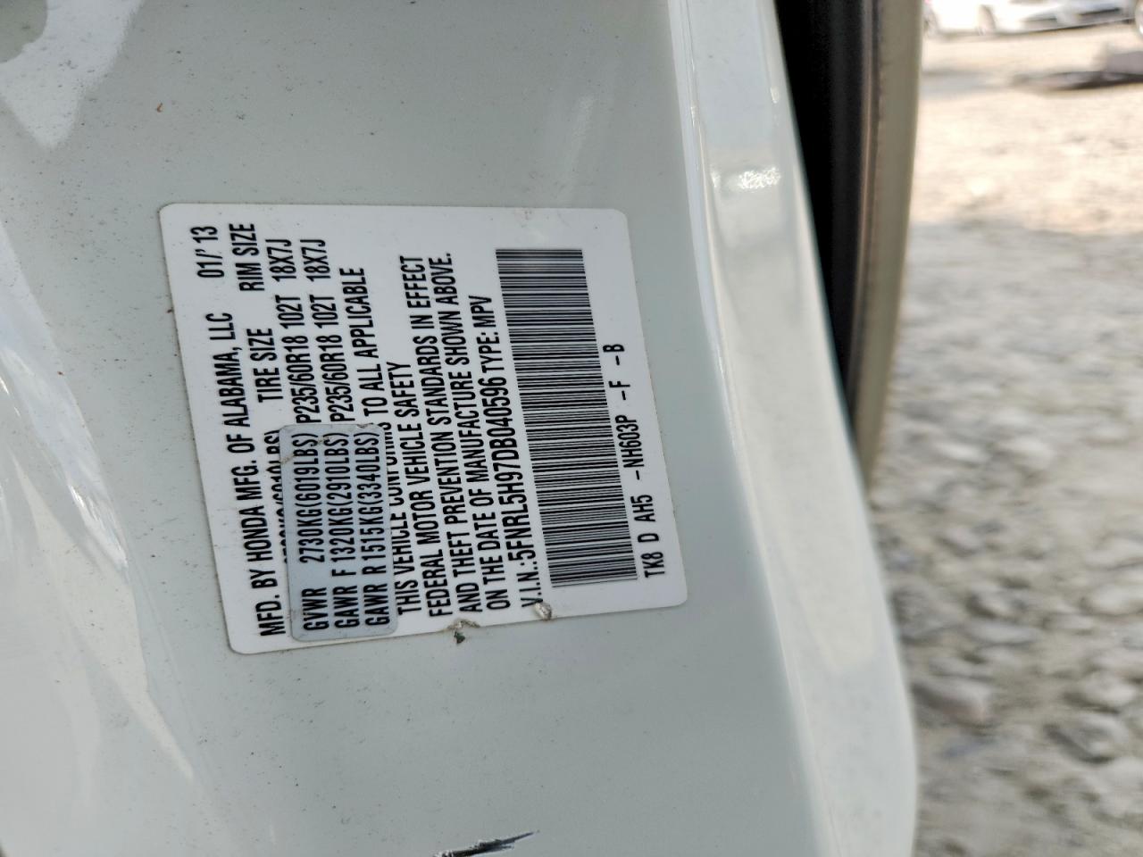2013 Honda Odyssey Touring White vin: 5FNRL5H97DB040596