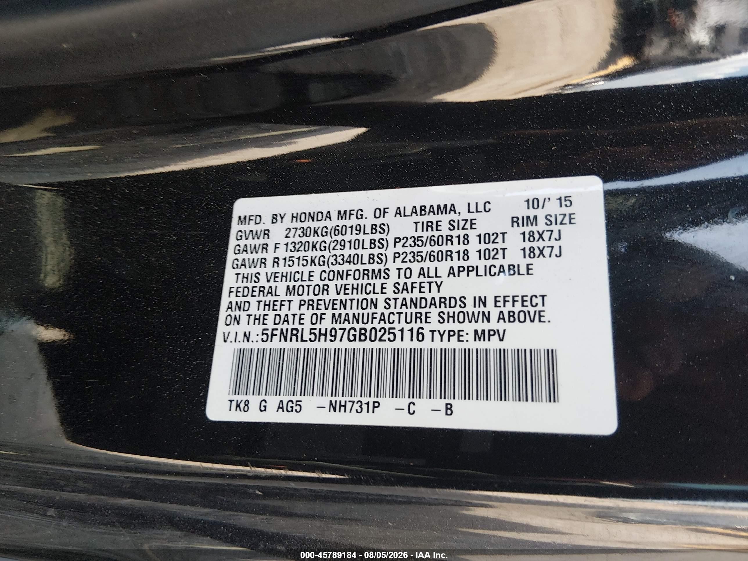 2016 Honda Odyssey Touring/touring Elite Black vin: 5FNRL5H97GB025116
