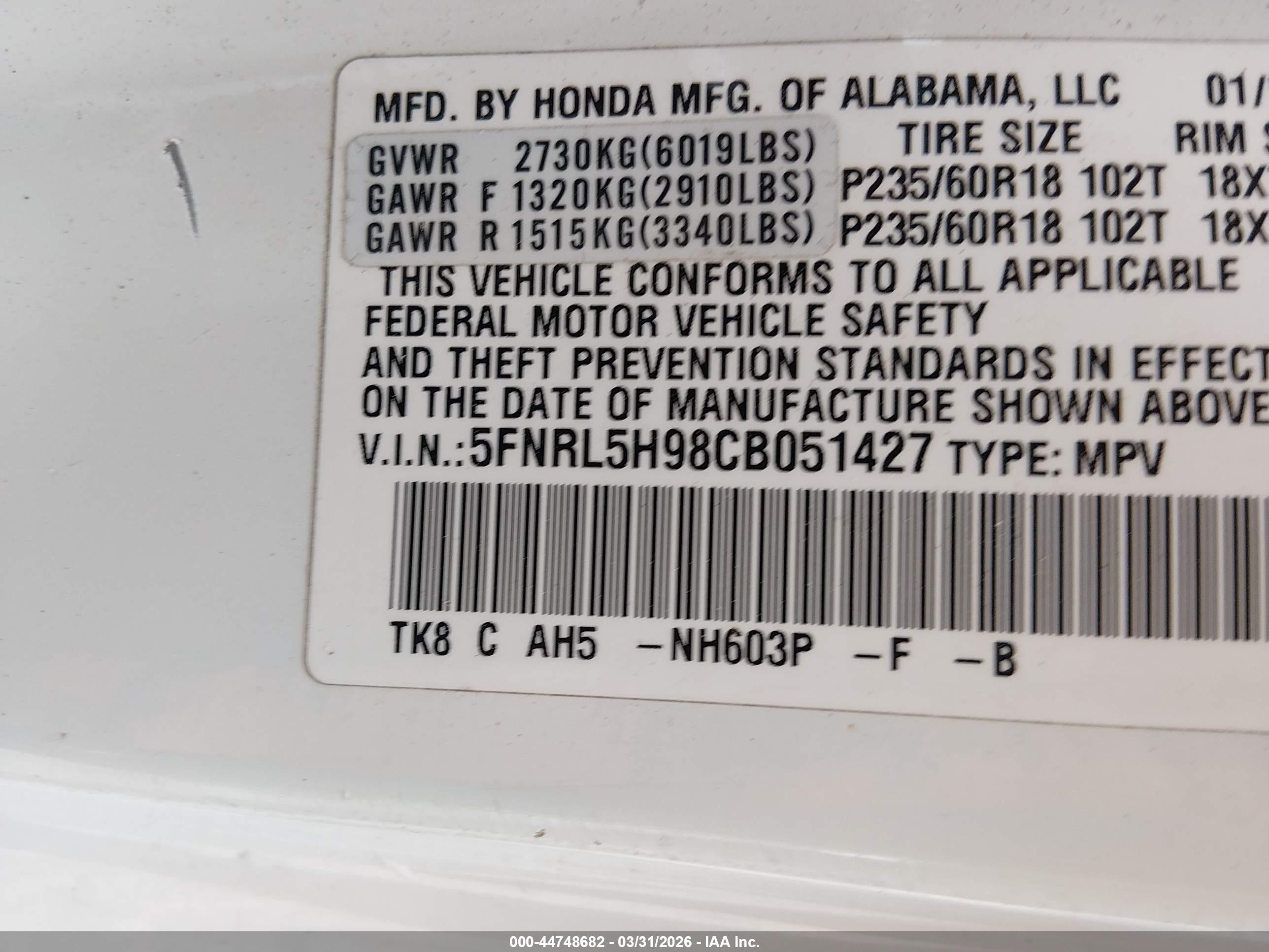 2012 Honda Odyssey Touring/touring Elite White vin: 5FNRL5H98CB051427