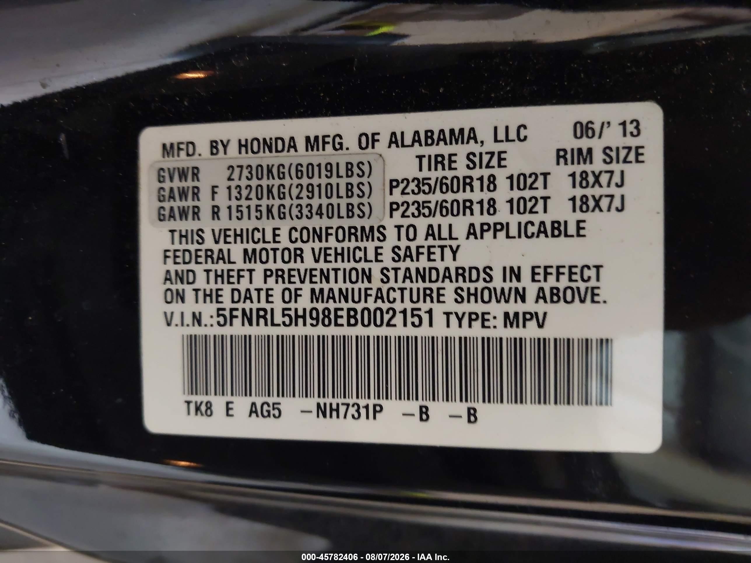 2014 Honda Odyssey Touring/touring Elite Black vin: 5FNRL5H98EB002151