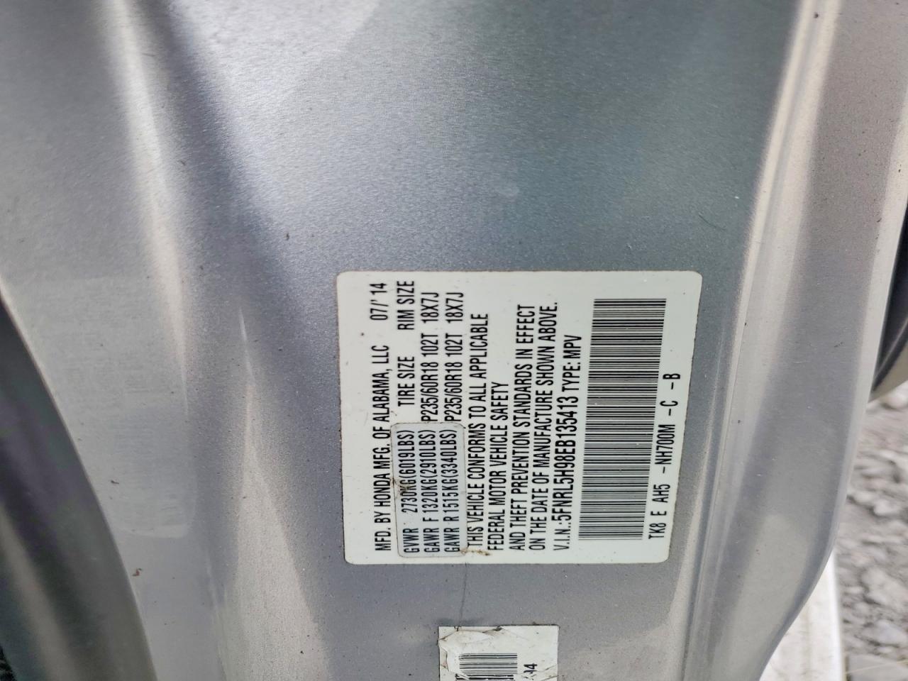 2014 Honda Odyssey Touring Silver vin: 5FNRL5H98EB135413