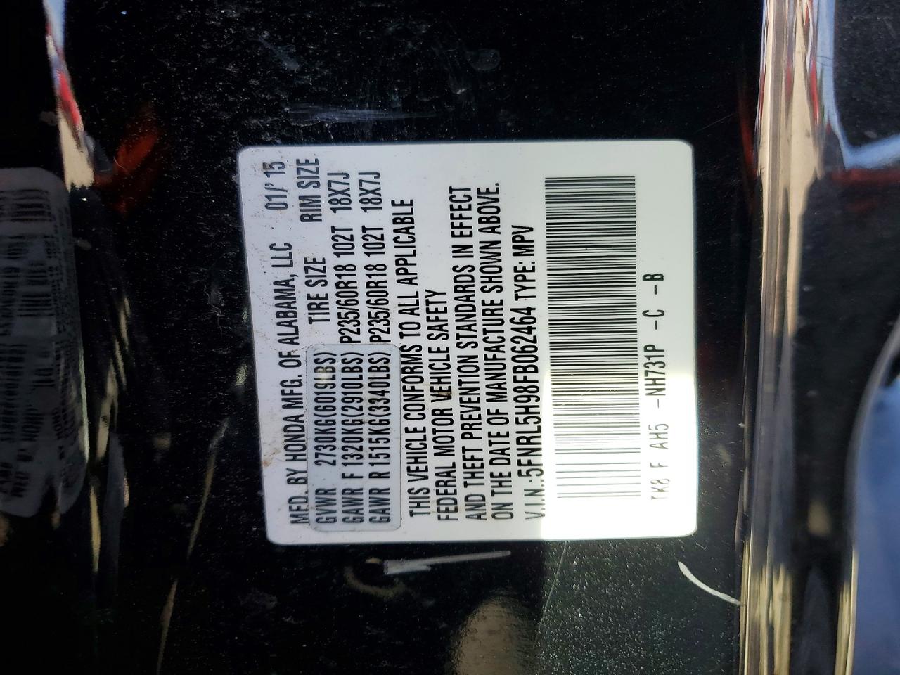 2015 Honda Odyssey Touring Black vin: 5FNRL5H98FB062464