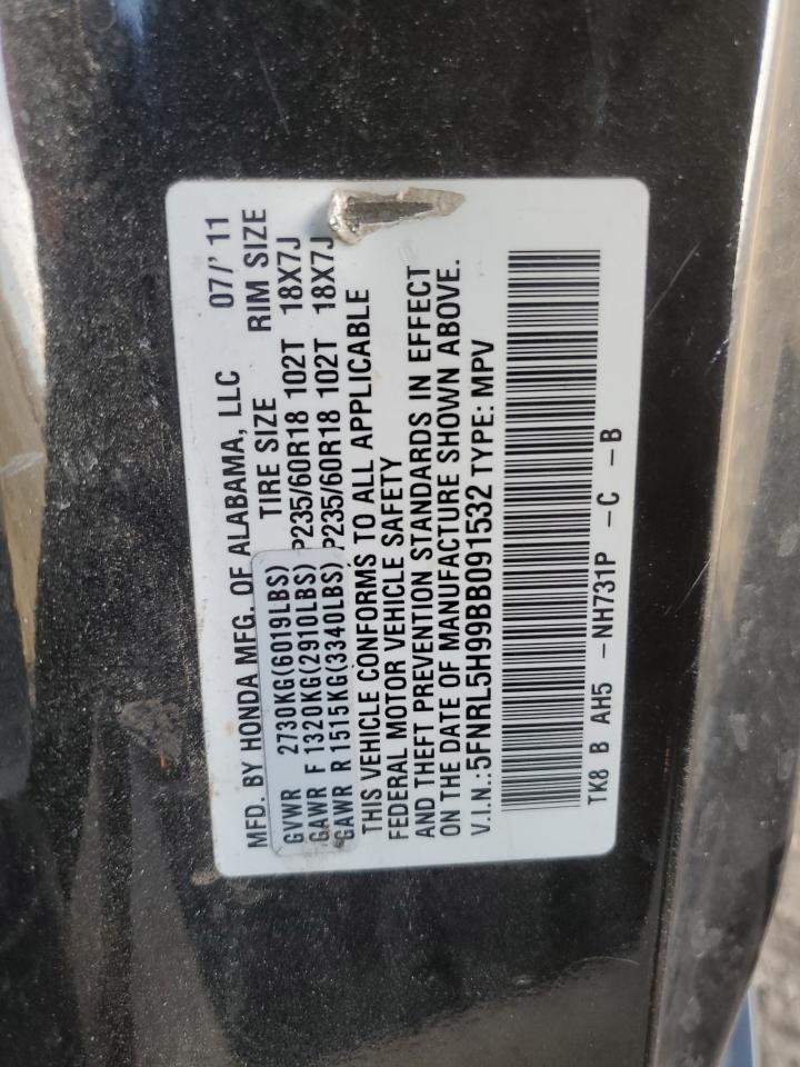 2011 Honda Odyssey Touring Black vin: 5FNRL5H99BB091532