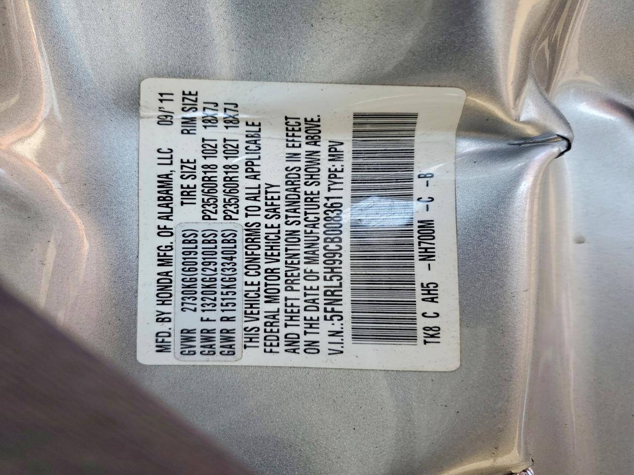 2012 Honda Odyssey Touring Silver vin: 5FNRL5H99CB008361