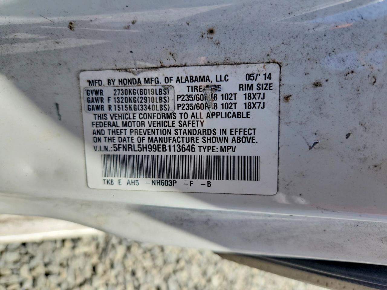 2014 Honda Odyssey Touring White vin: 5FNRL5H99EB113646