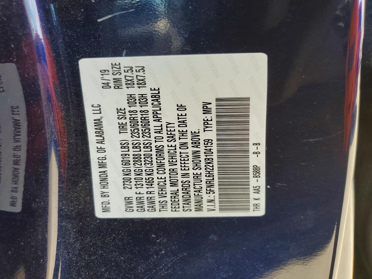 2019 Honda Odyssey Lx Blue vin: 5FNRL6H22KB104159