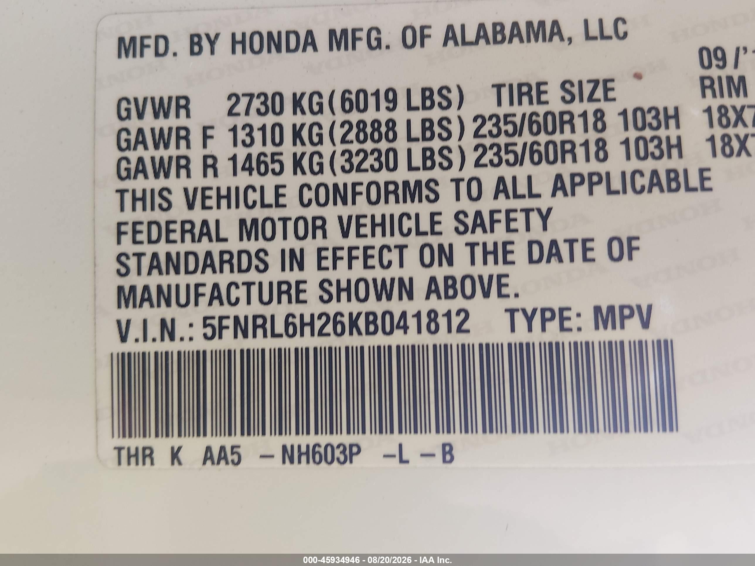 2019 Honda Odyssey Lx White vin: 5FNRL6H26KB041812
