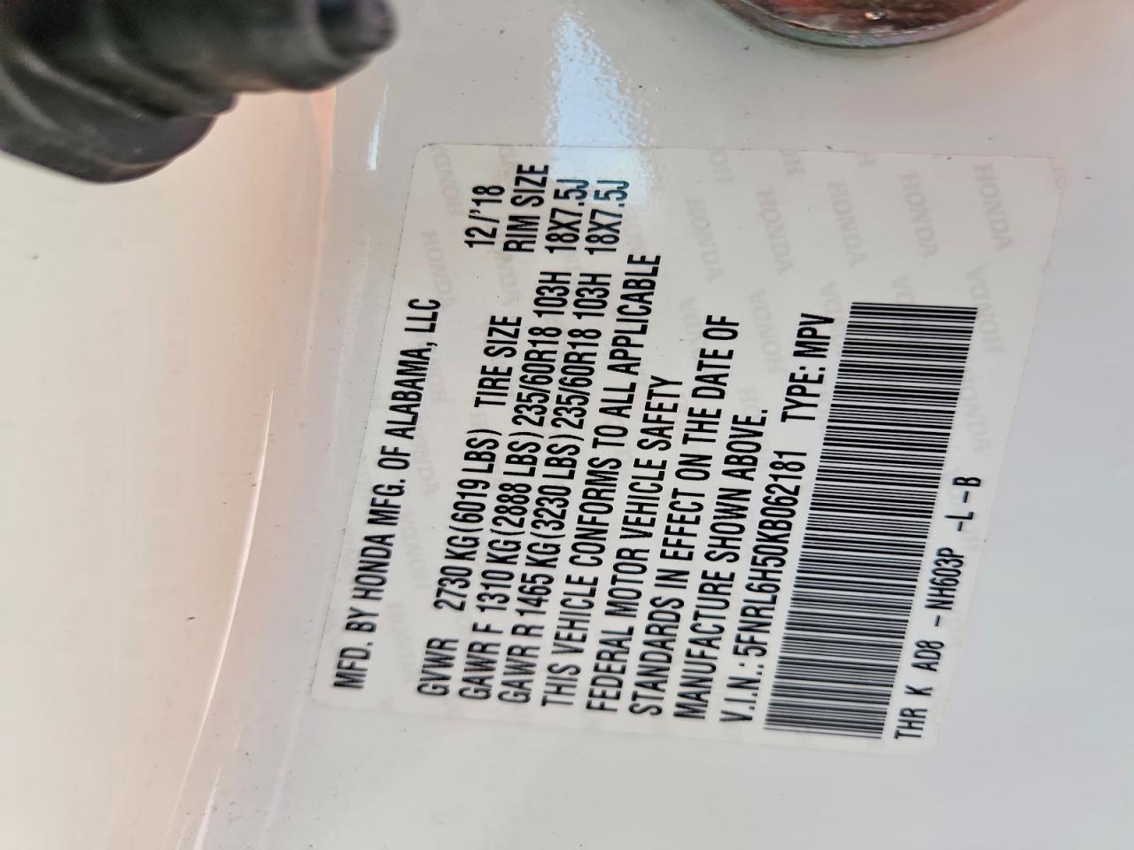 2019 Honda Odyssey Ex White vin: 5FNRL6H50KB062181