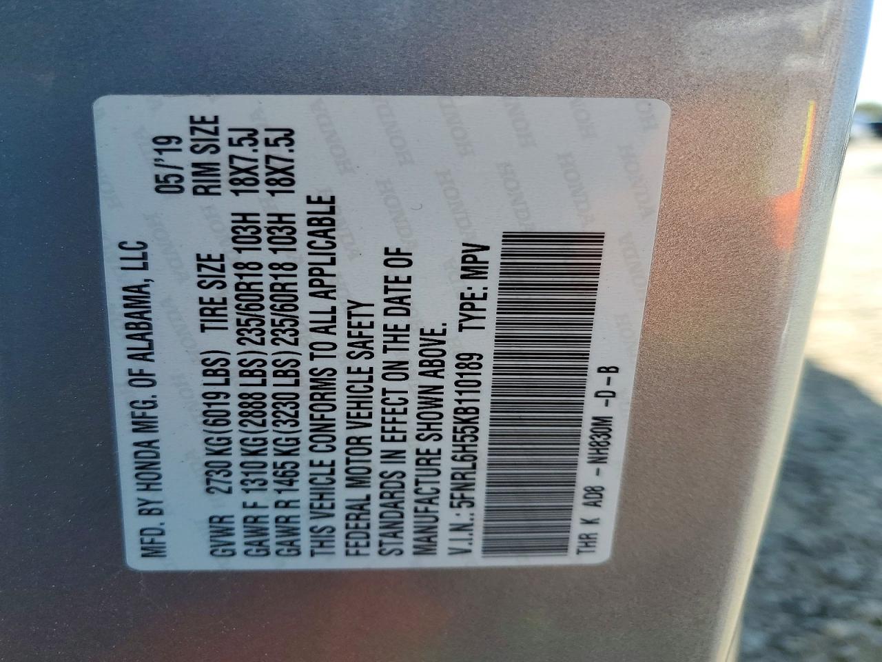 2019 Honda Odyssey Ex Silver vin: 5FNRL6H55KB110189