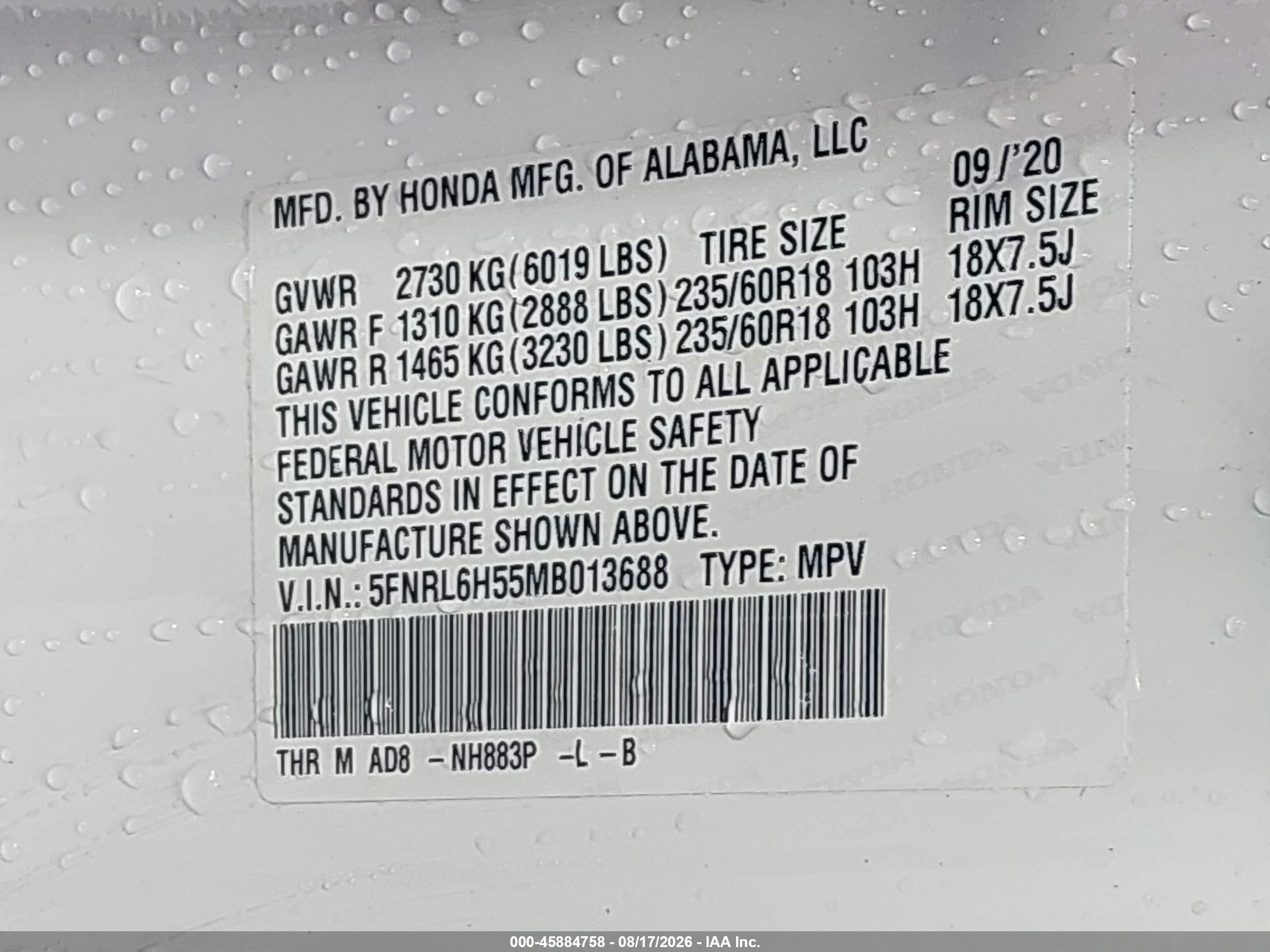 2021 Honda Odyssey Ex White vin: 5FNRL6H55MB013688