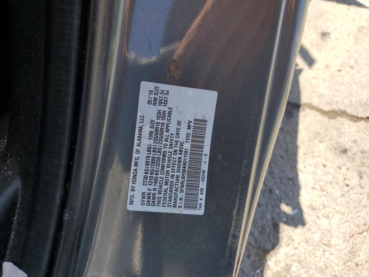 2019 Honda Odyssey Ex Gray vin: 5FNRL6H56KB011591