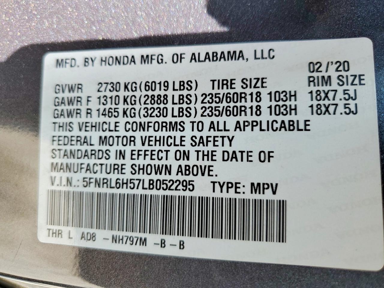 2020 Honda Odyssey Ex Gray vin: 5FNRL6H57LB052295
