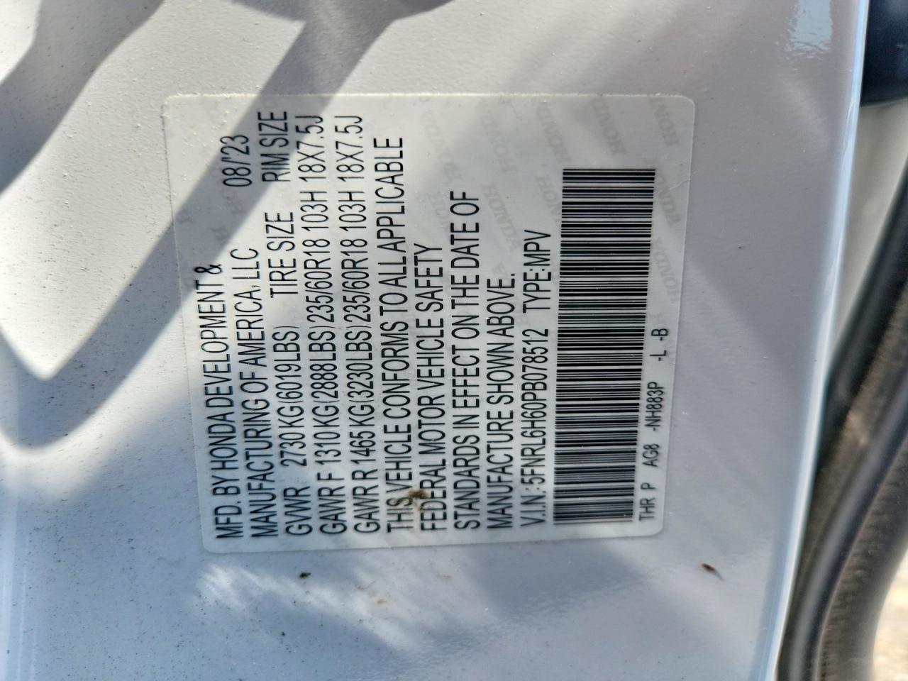 2023 Honda Odyssey Exl White vin: 5FNRL6H60PB078512