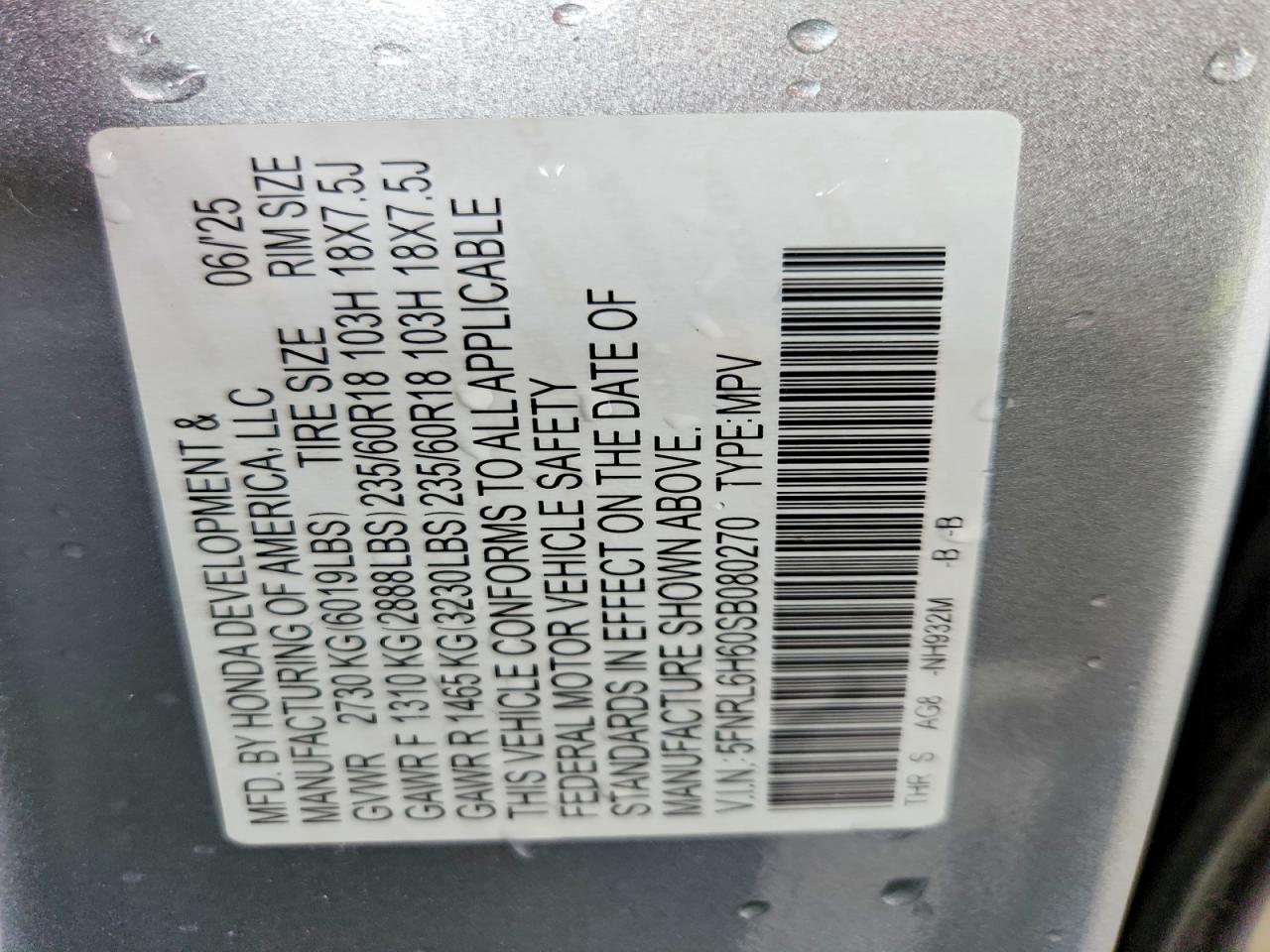 2025 Honda Odyssey Exl Silver vin: 5FNRL6H60SB080270