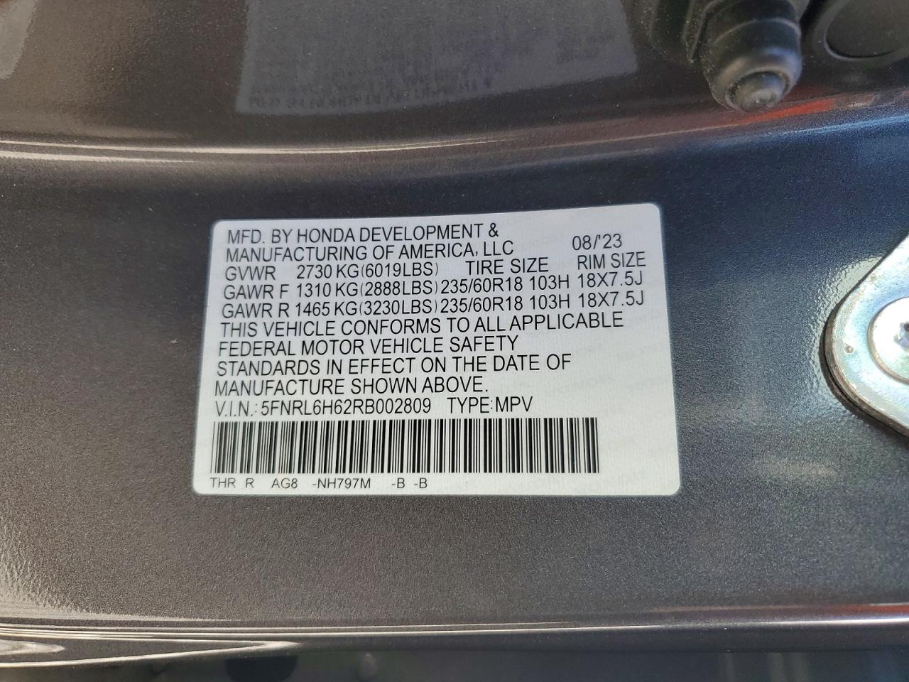 2024 Honda Odyssey Exl Gray vin: 5FNRL6H62RB002809