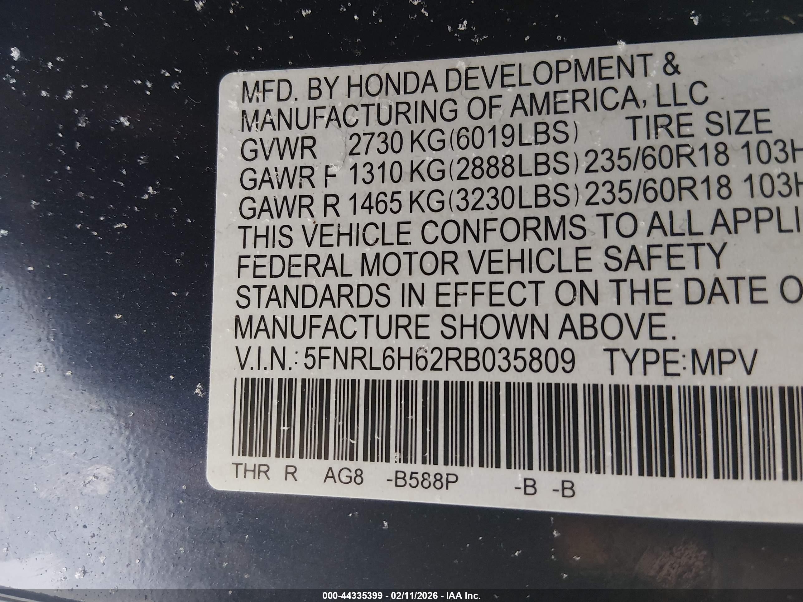 2024 Honda Odyssey Ex-l Blue vin: 5FNRL6H62RB035809
