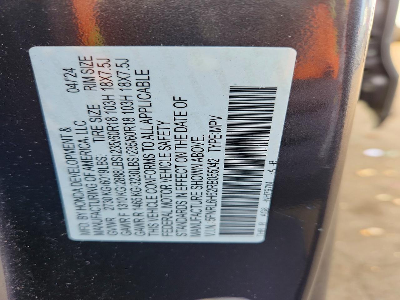2024 Honda Odyssey Exl Charcoal vin: 5FNRL6H62RB055042